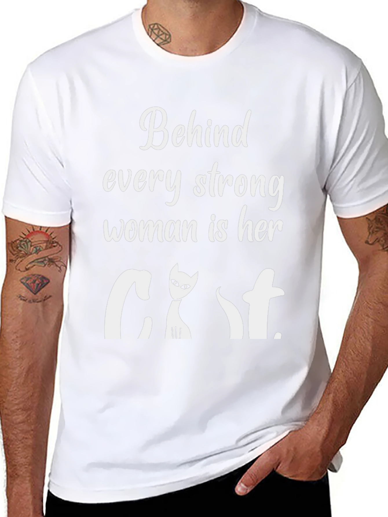 Strong Woman Cat T-Shirt - Black