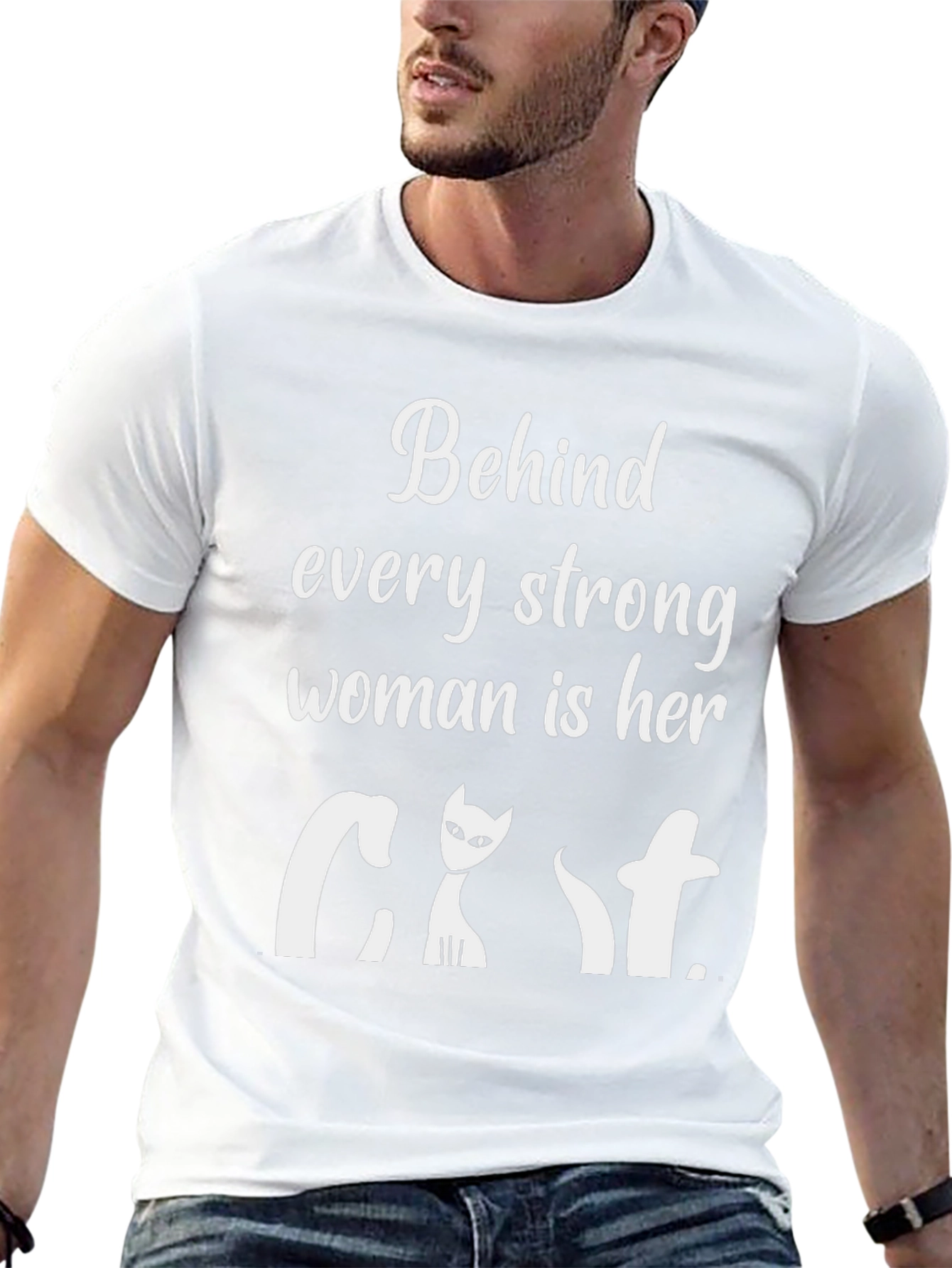 Strong Woman Cat T-Shirt - Black