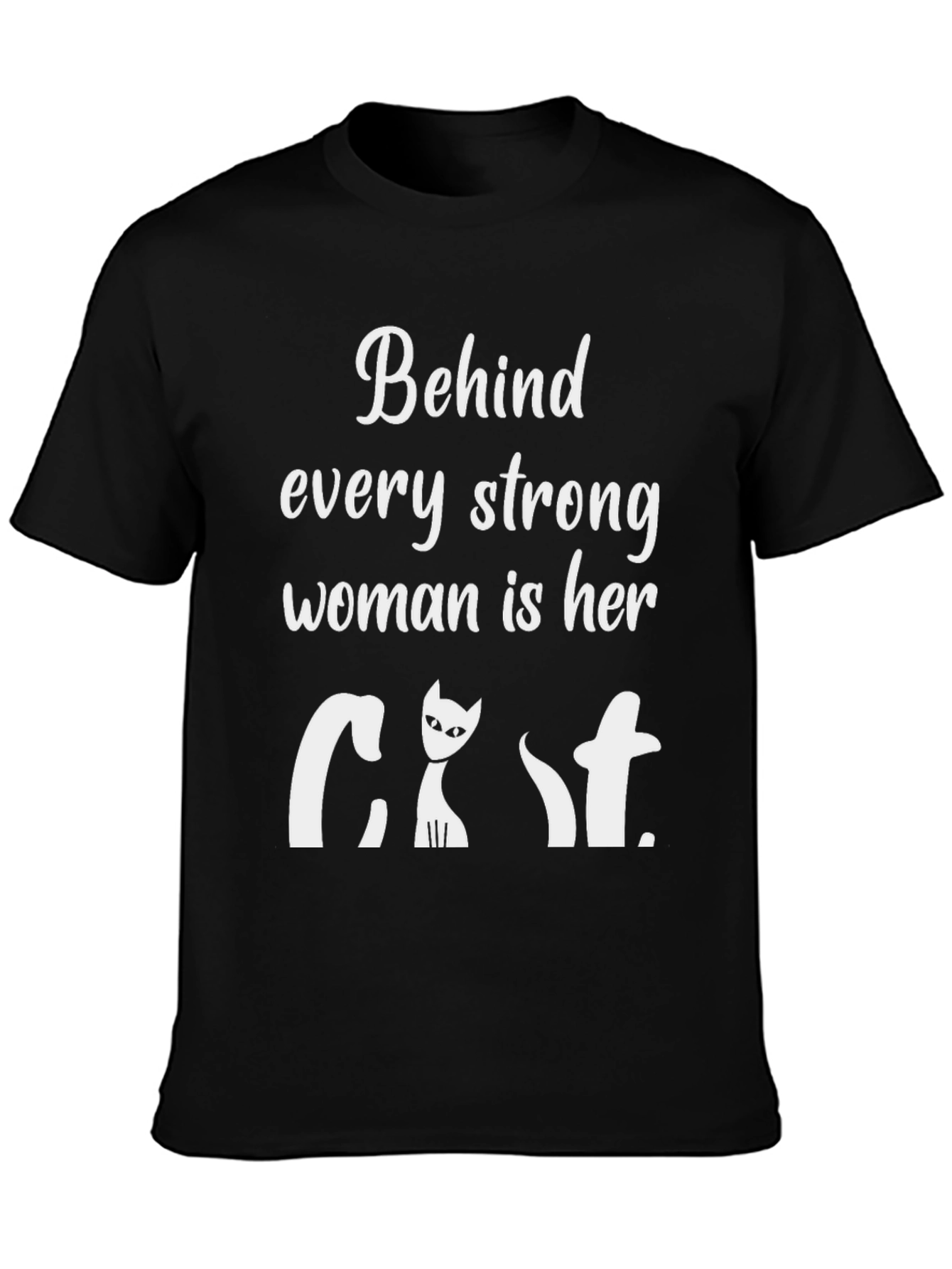 Strong Woman Cat T-Shirt - Black