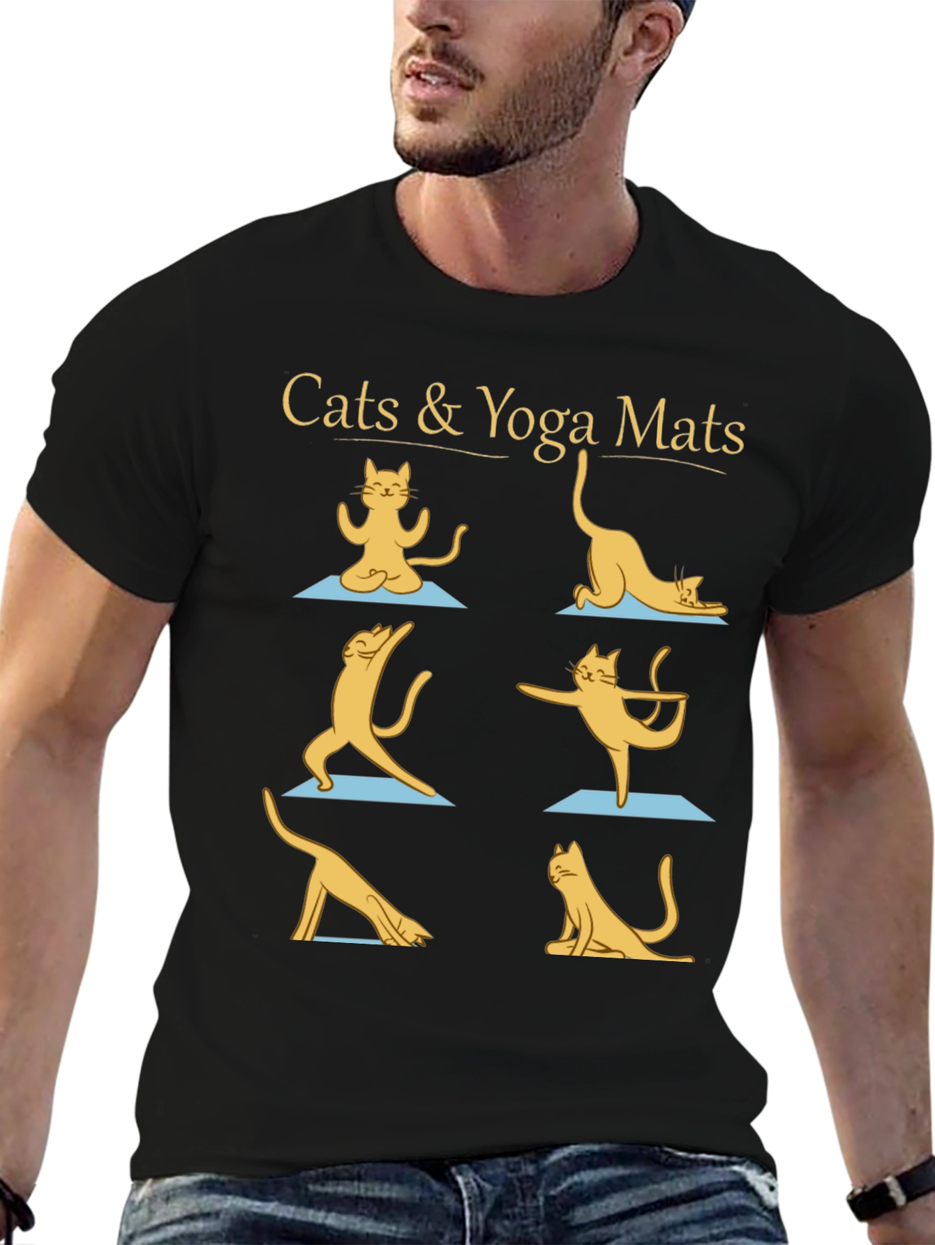 Cats & Yoga Mats Graphic Tee - Black