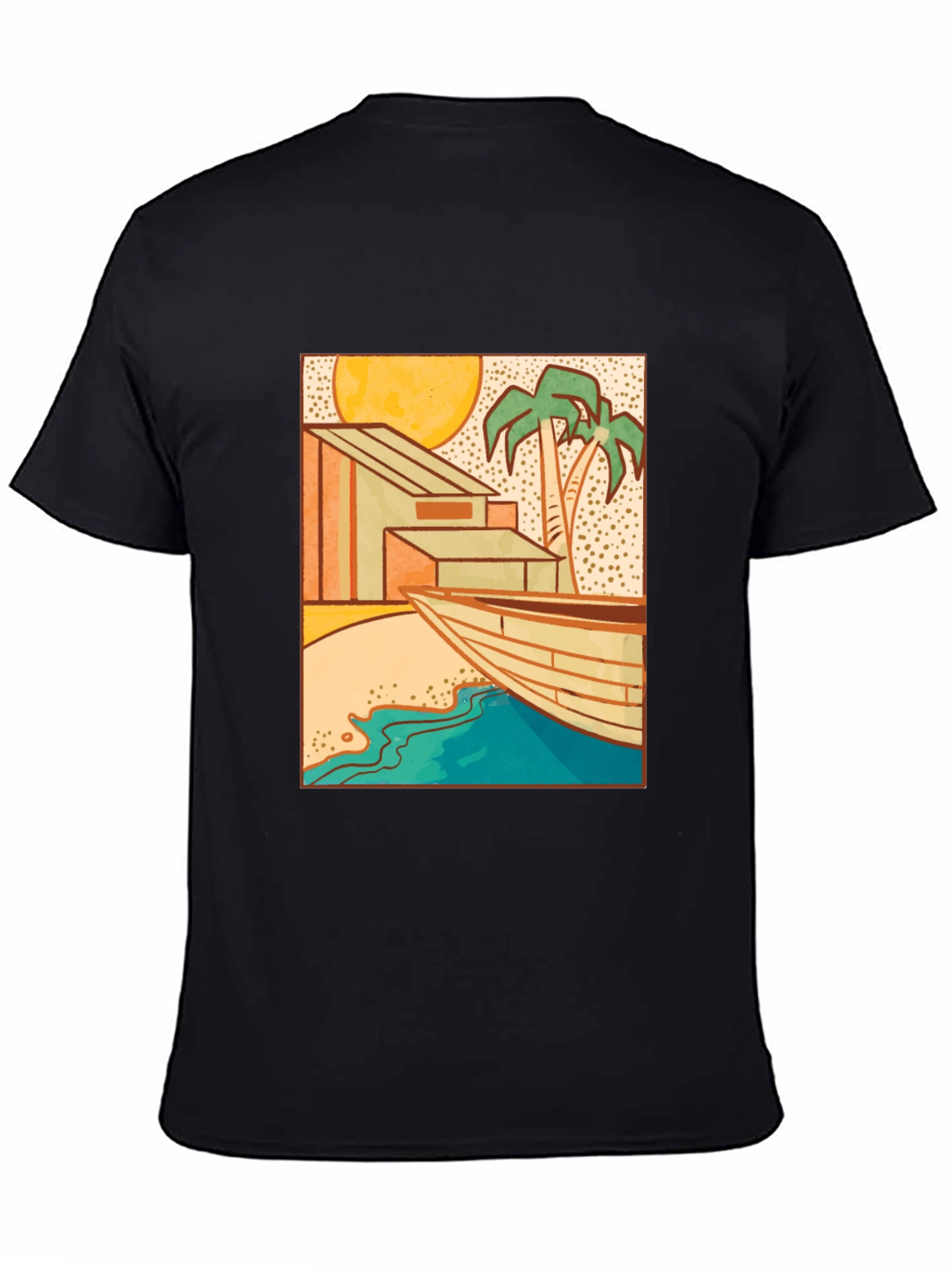 Beach House Graphic Black T-Shirt