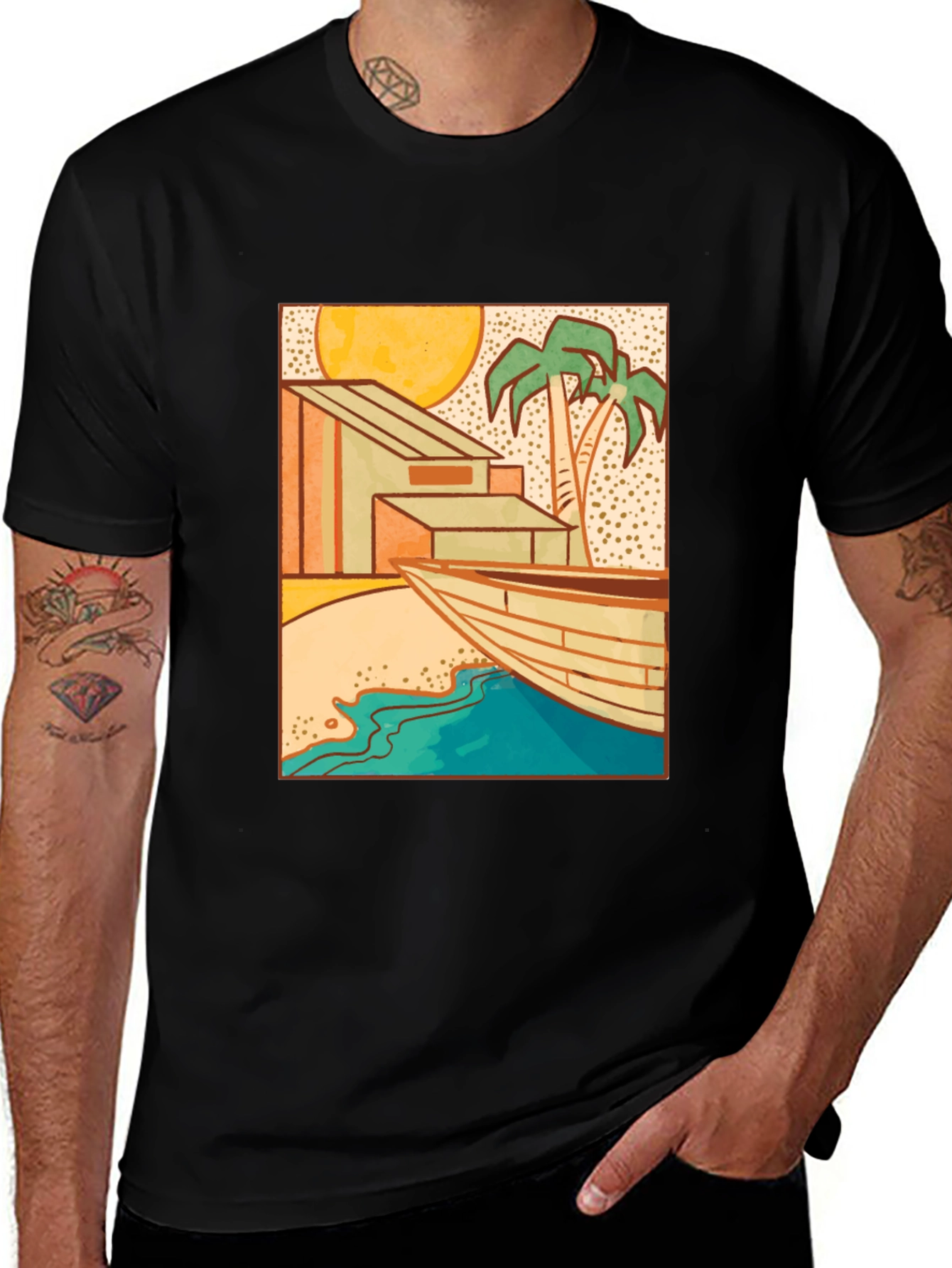 Beach House Graphic Black T-Shirt