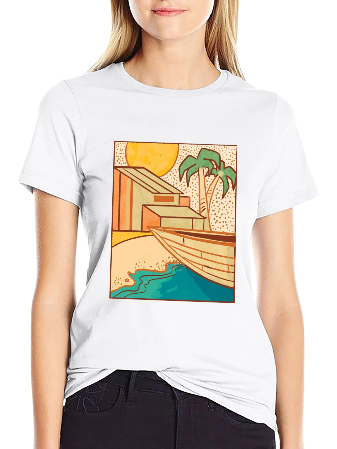 Beach House Graphic Black T-Shirt