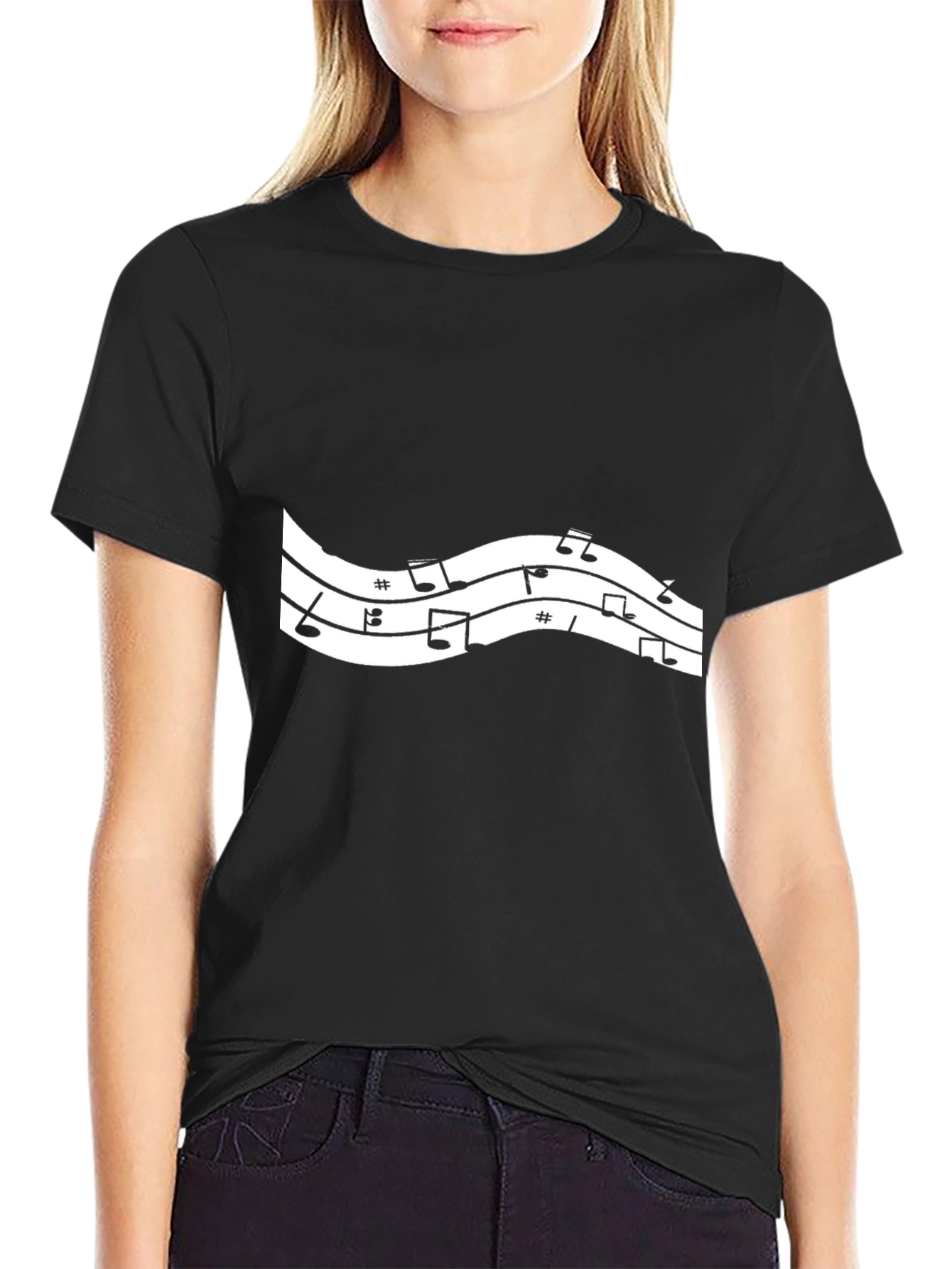 Musical Notes Graphic Black T-Shirt