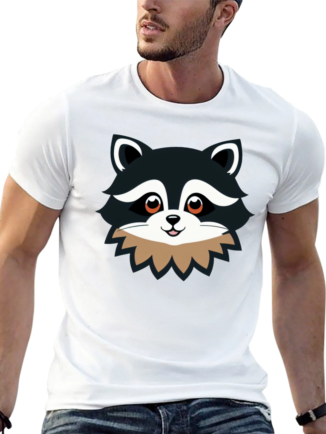 Cute Raccoon Graphic Print Black T-Shirt