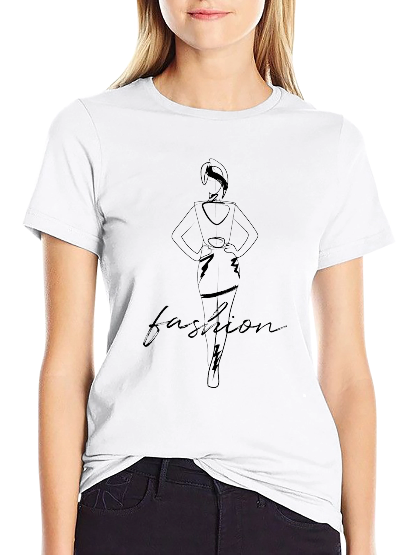 Fashion Line Art Black T-Shirt