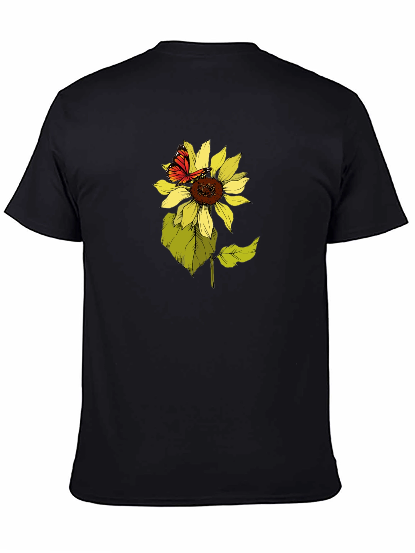 Sunflower & Butterfly Graphic Tee - Black