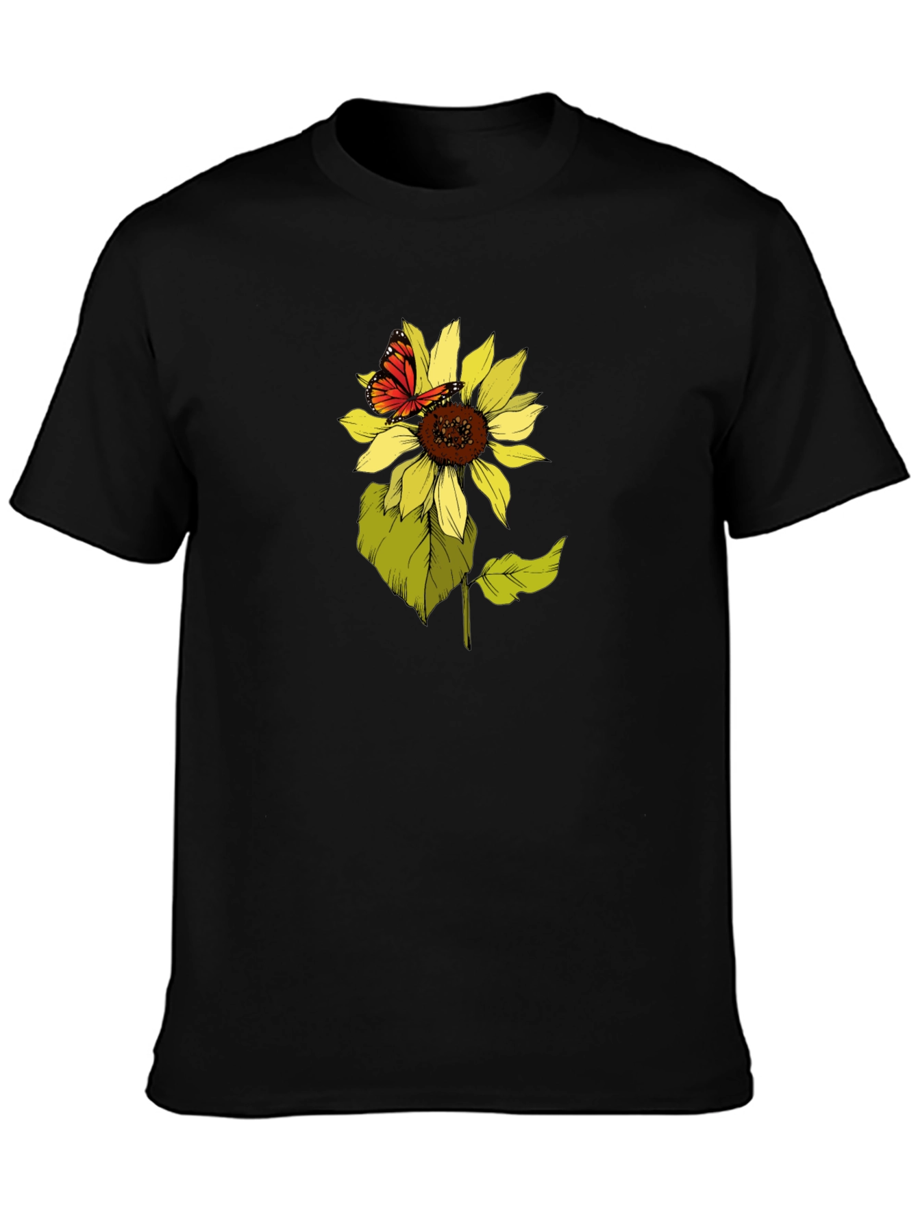 Sunflower & Butterfly Graphic Tee - Black