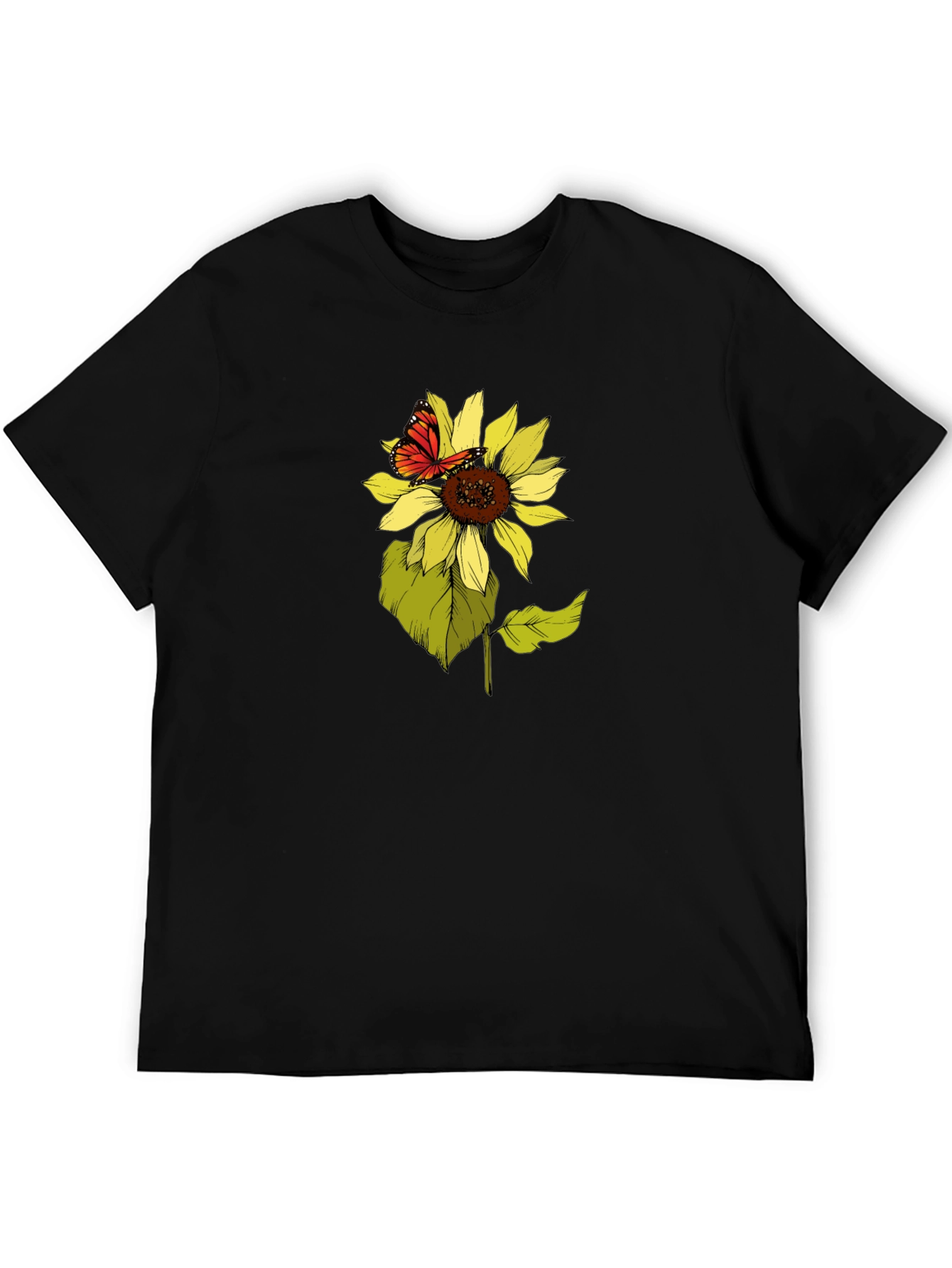 Sunflower & Butterfly Graphic Tee - Black