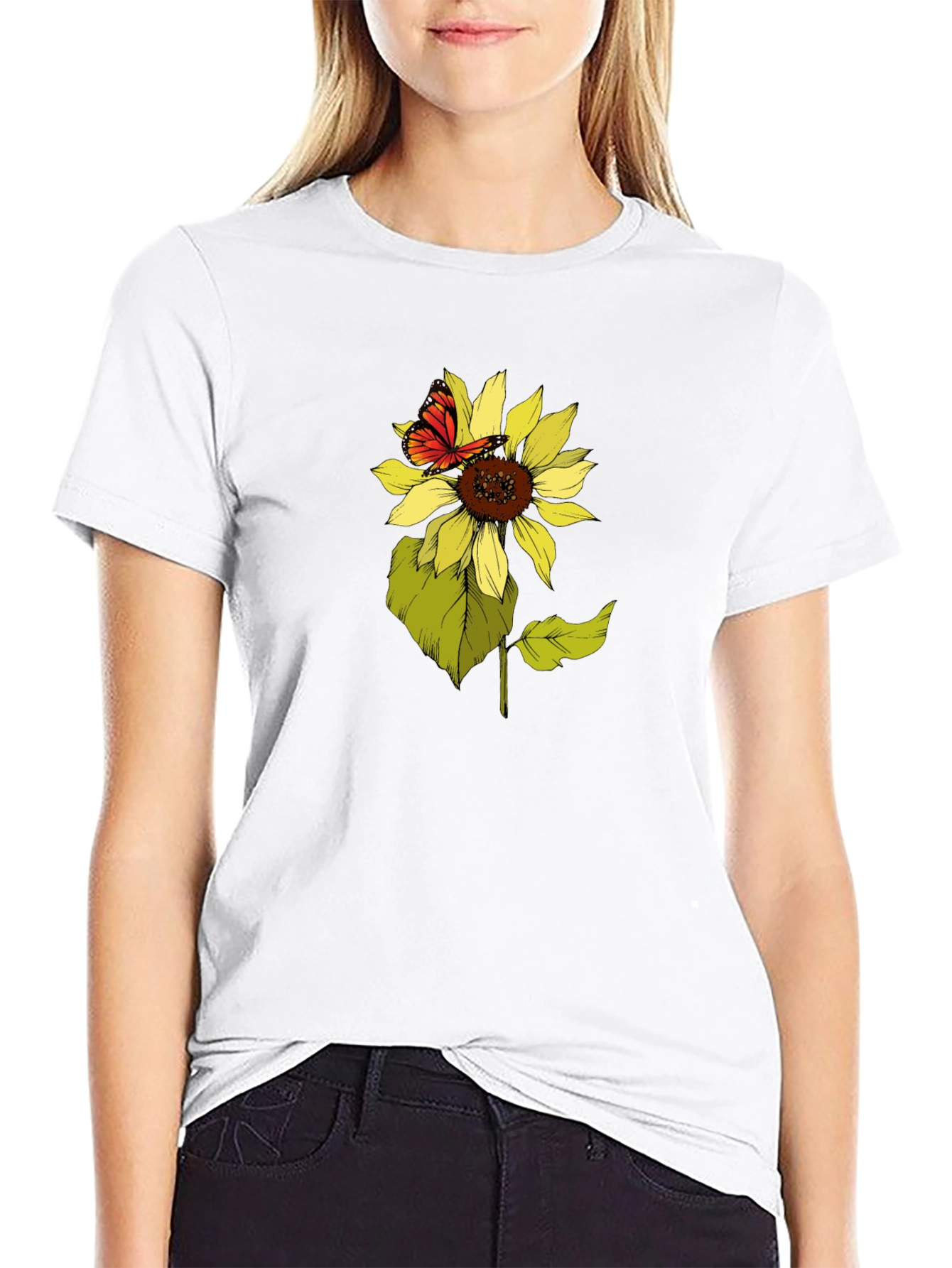 Sunflower & Butterfly Graphic Tee - Black