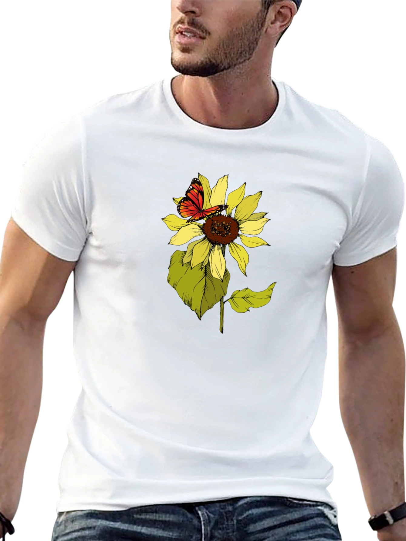 Sunflower & Butterfly Graphic Tee - Black