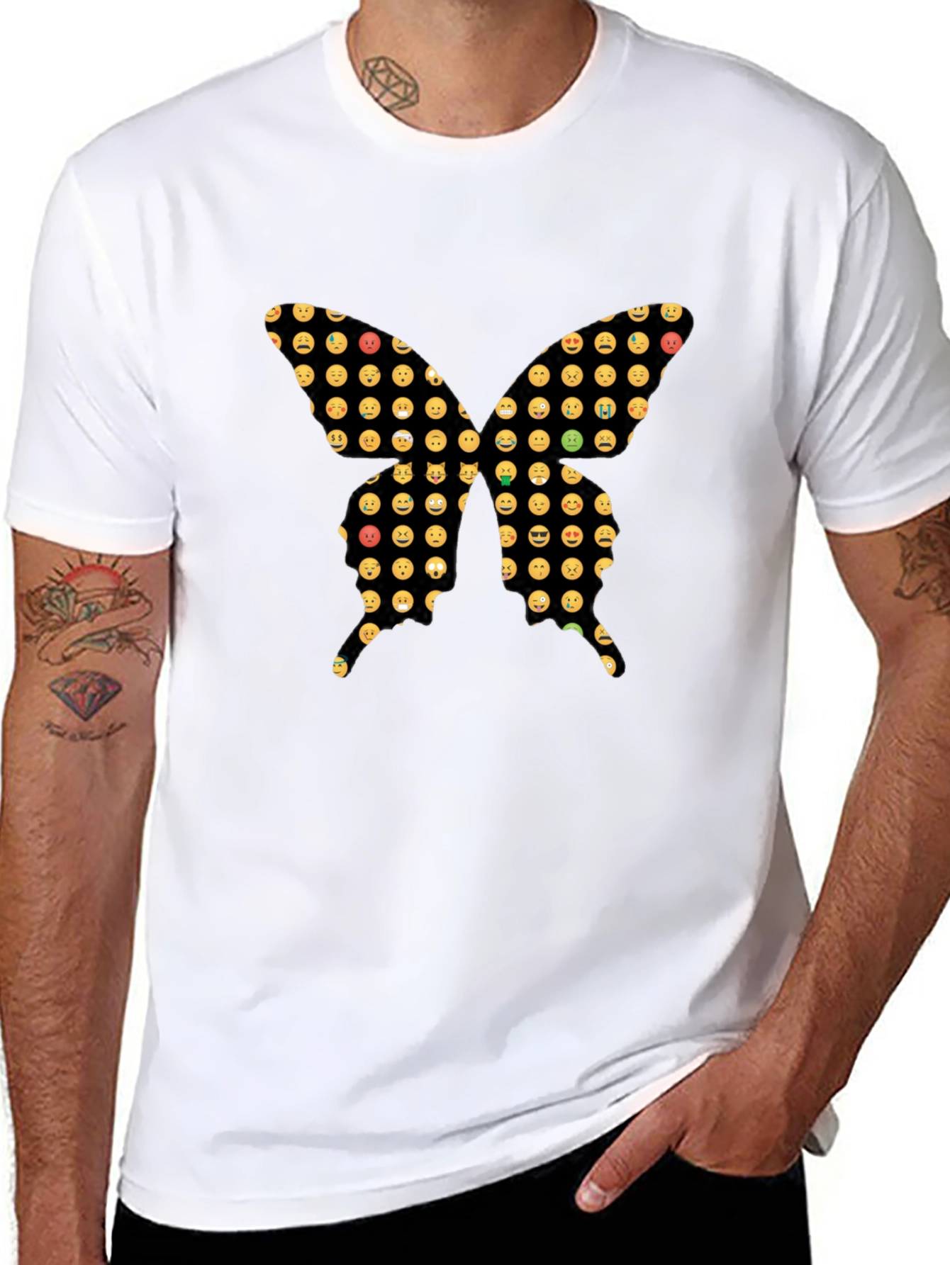Emoji Butterfly Graphic Black T-Shirt