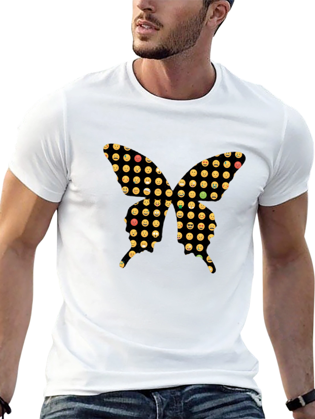 Emoji Butterfly Graphic Black T-Shirt