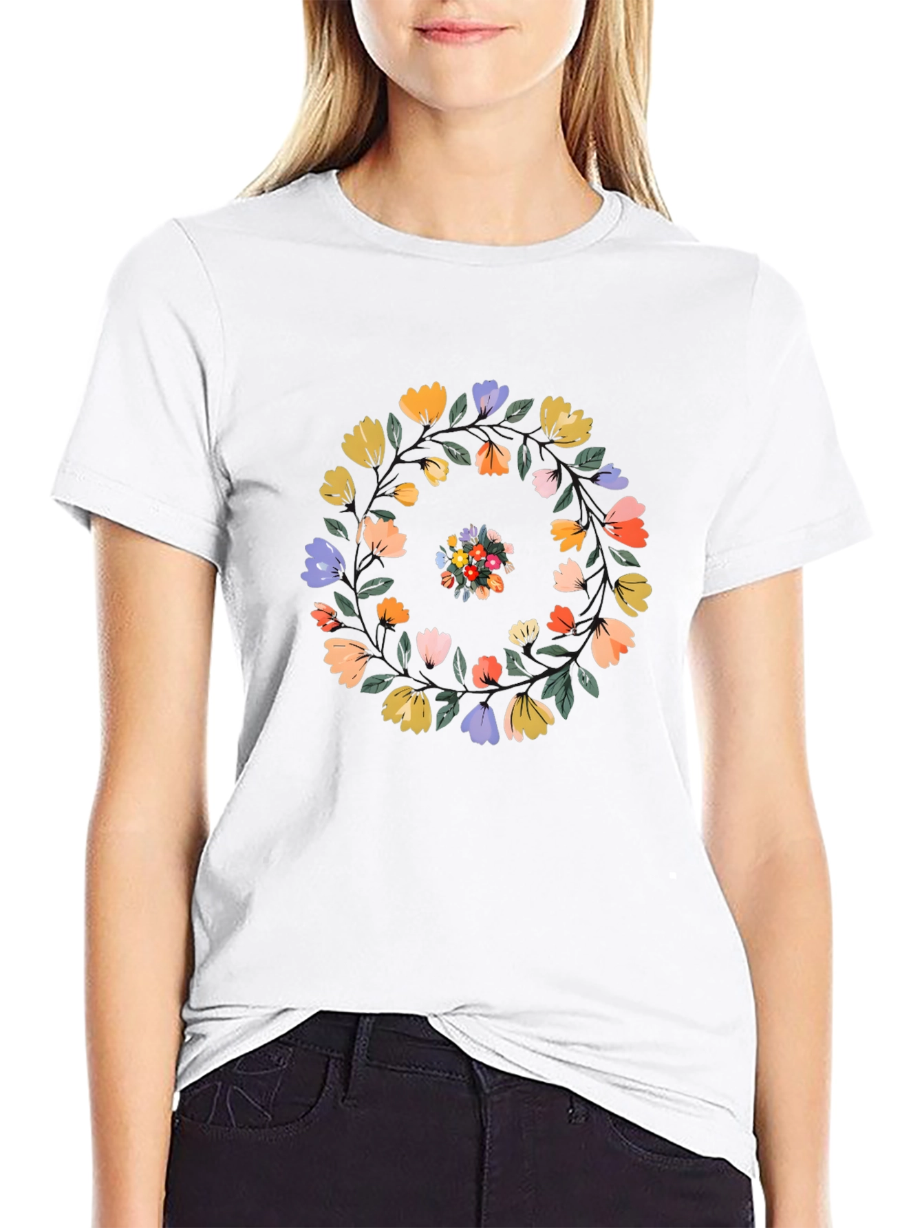 Floral Swirl Black T-Shirt - Casual Style