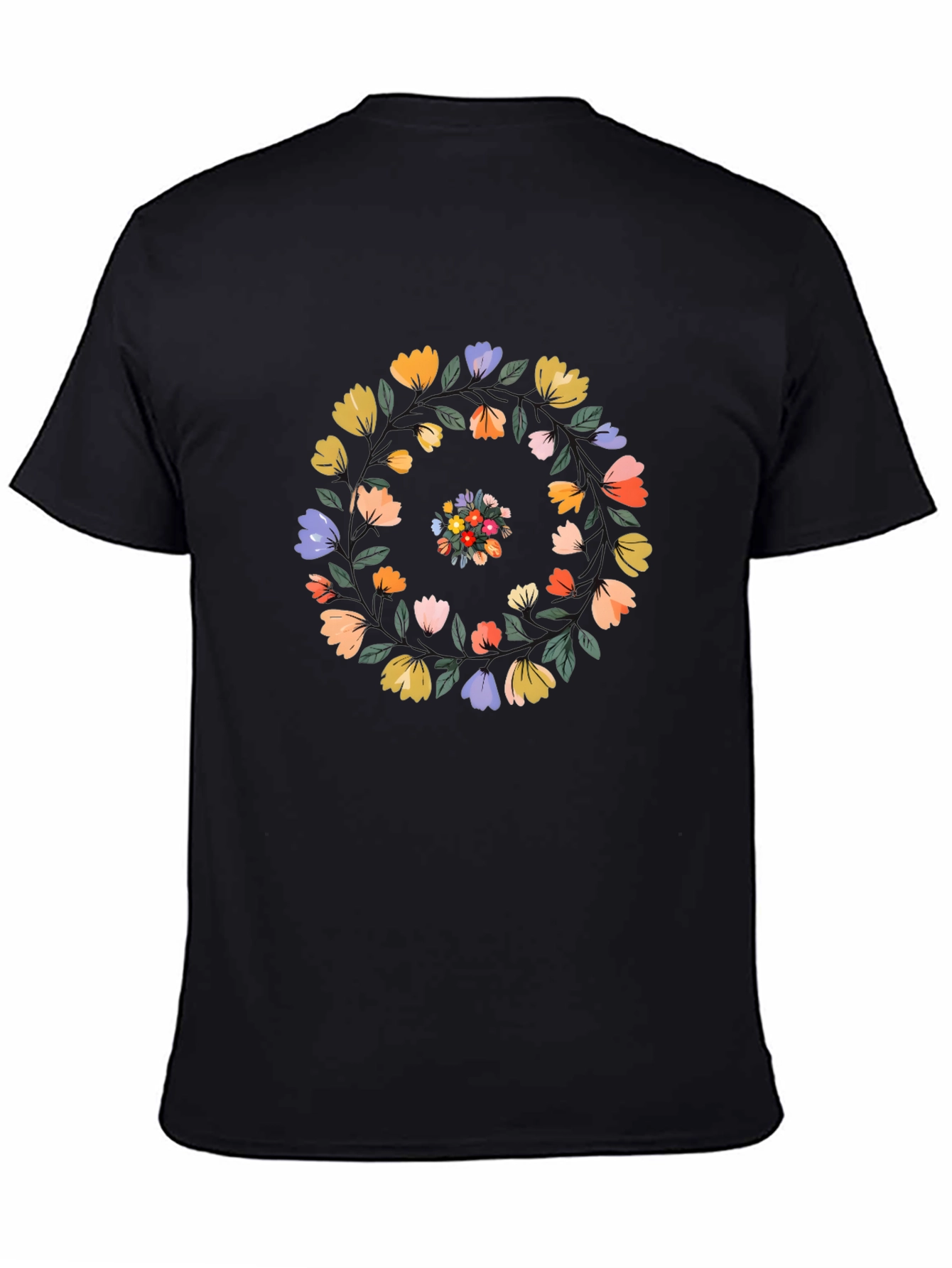 Floral Swirl Black T-Shirt - Casual Style