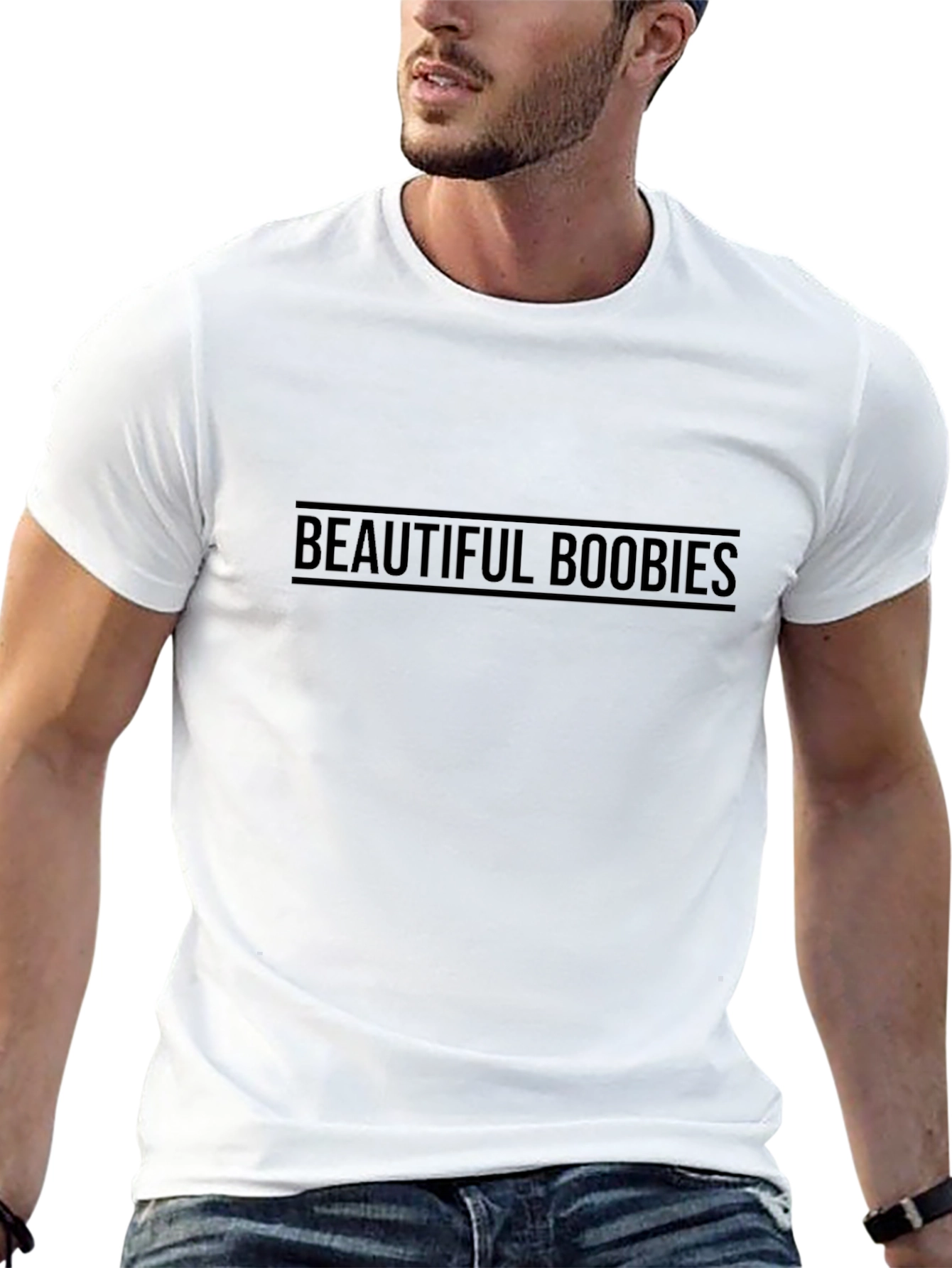 Mens Black T-Shirt: Beautiful Boobies Graphic Tee