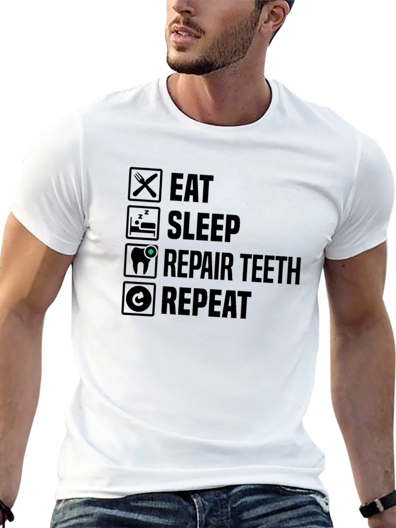 Eat Sleep Repair Teeth Repeat Graphic Tee