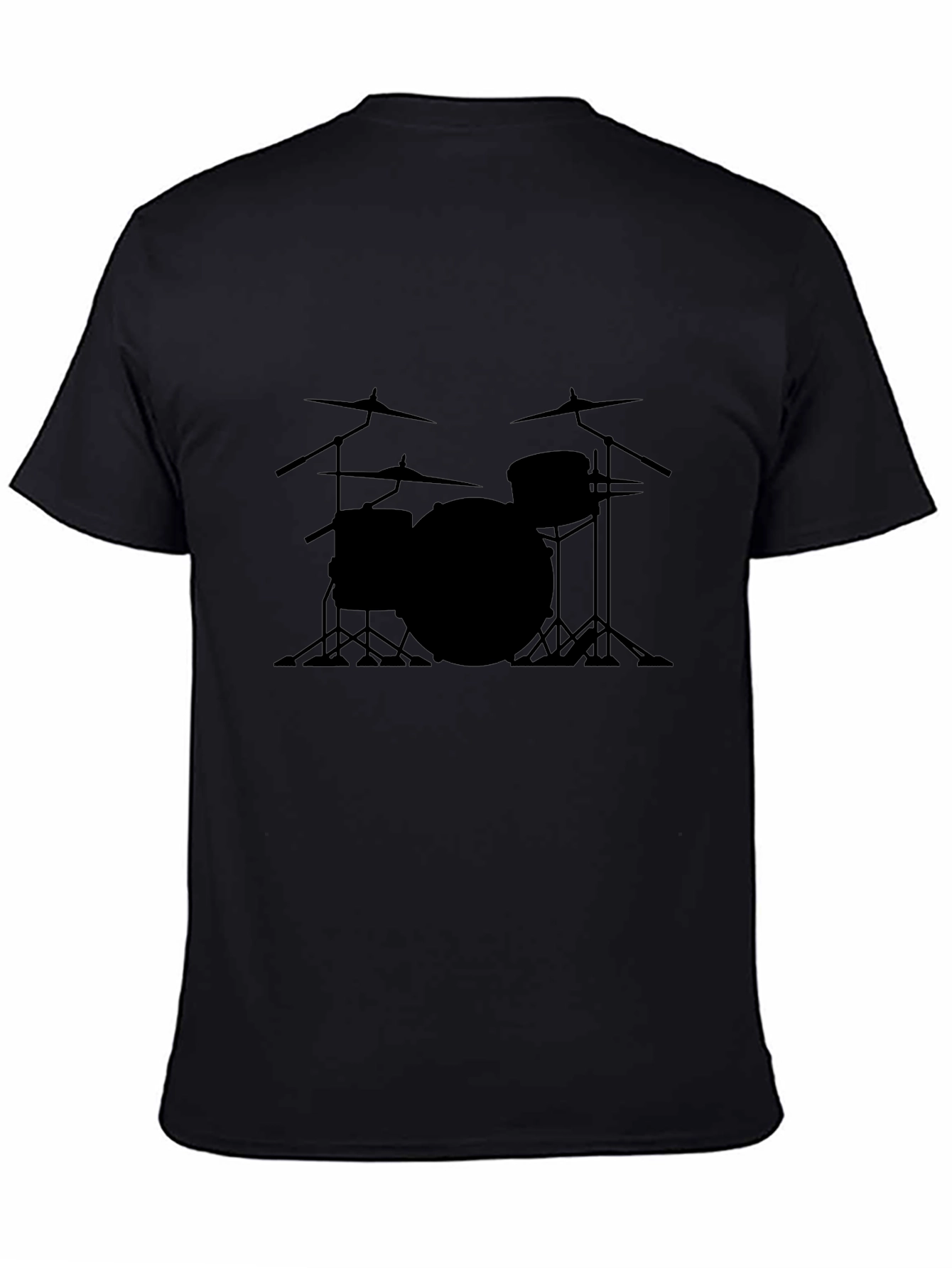 Drum Set Graphic Tee - Black Crew Neck T-Shirt
