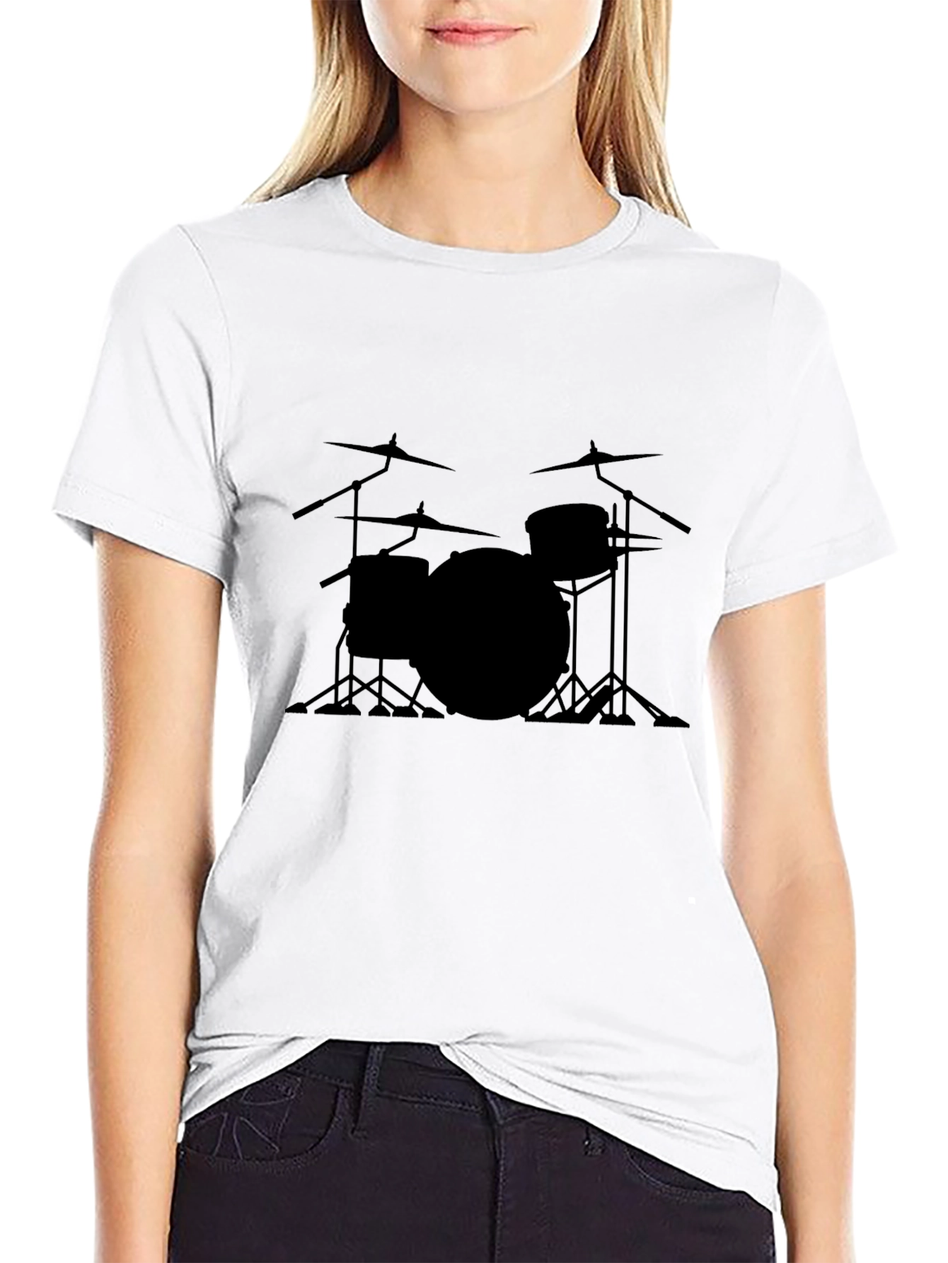 Drum Set Graphic Tee - Black Crew Neck T-Shirt