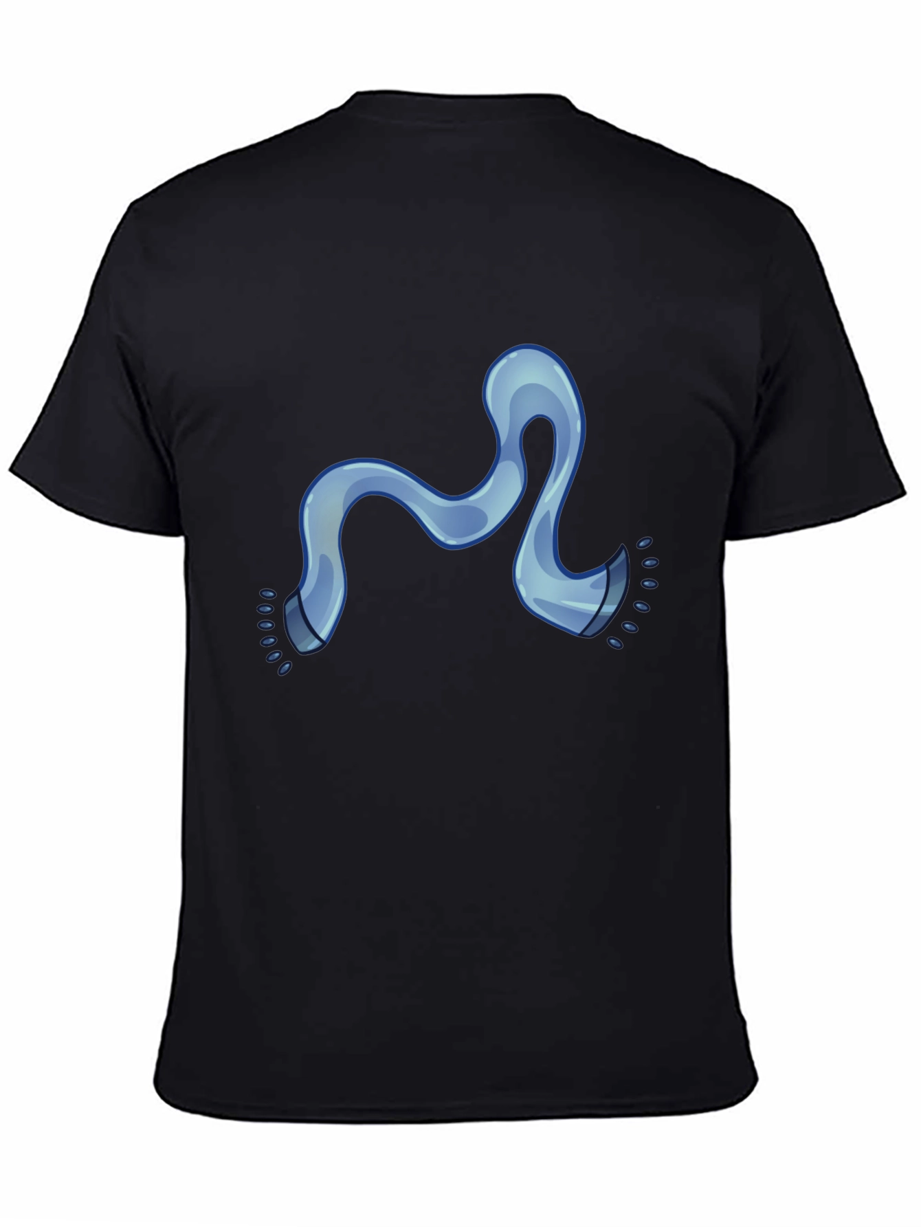 Modern Black Tee with Cartoon Blue Scarf Graphic