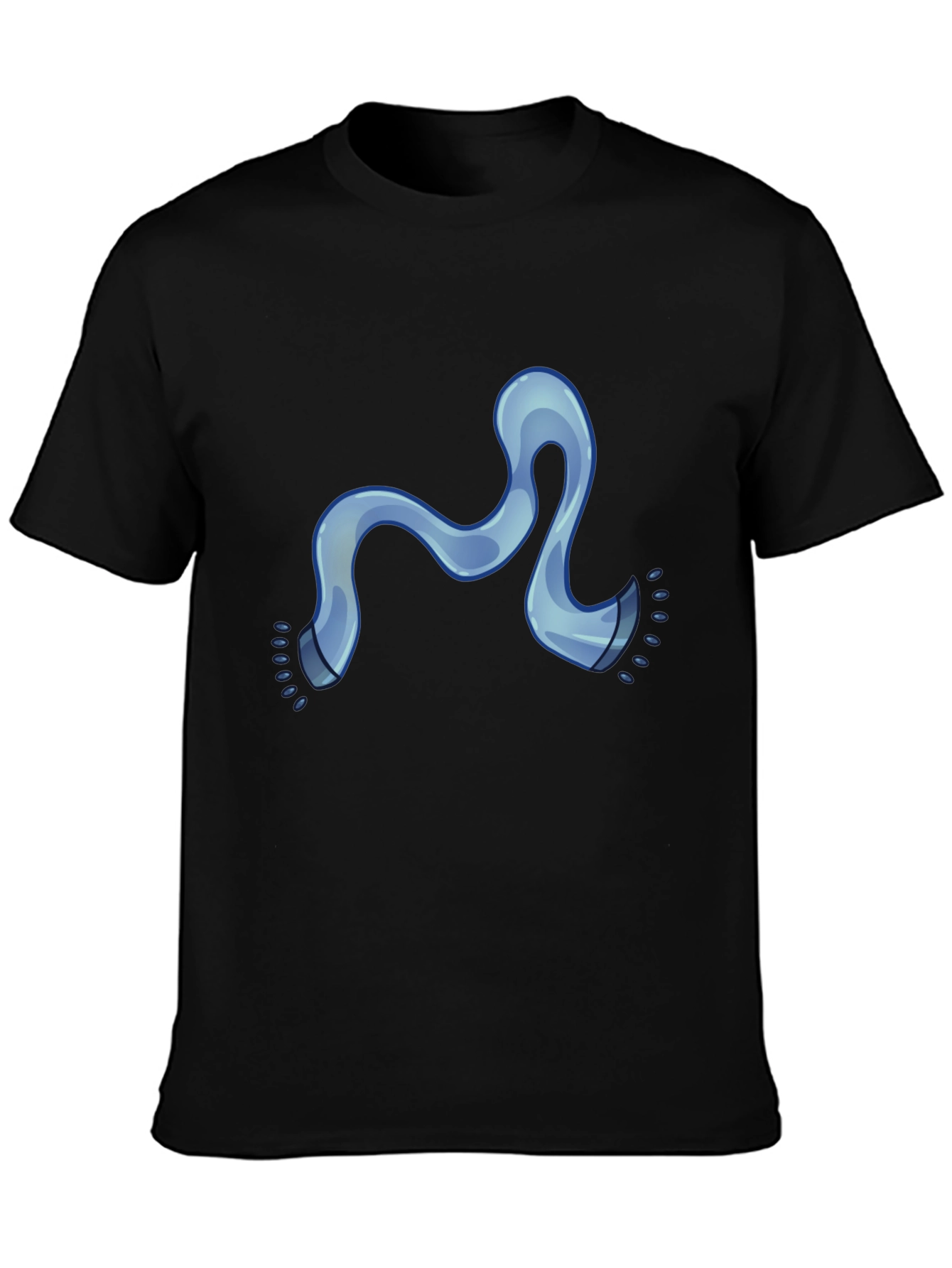Modern Black Tee with Cartoon Blue Scarf Graphic