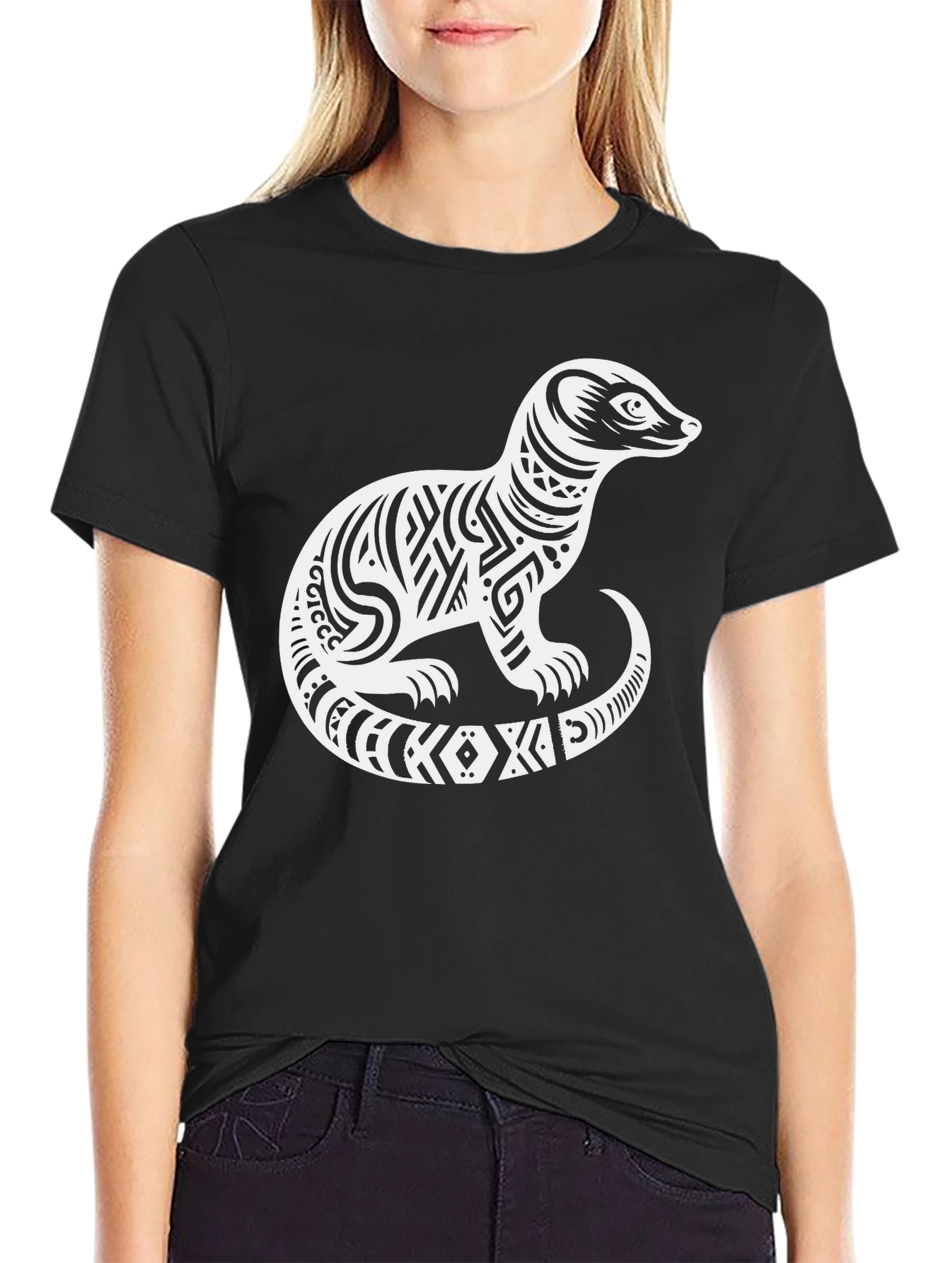 Tribal Ferret Graphic Tee - Unique Animal Design