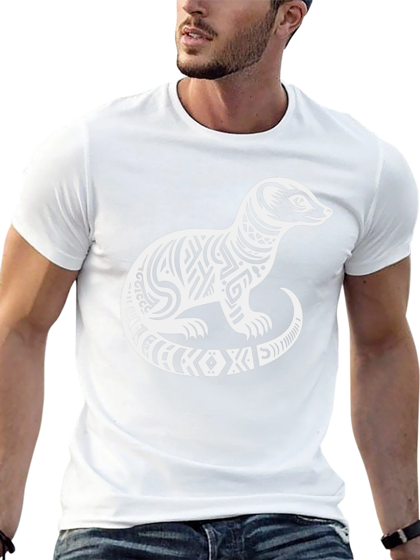 Tribal Ferret Graphic Tee - Unique Animal Design