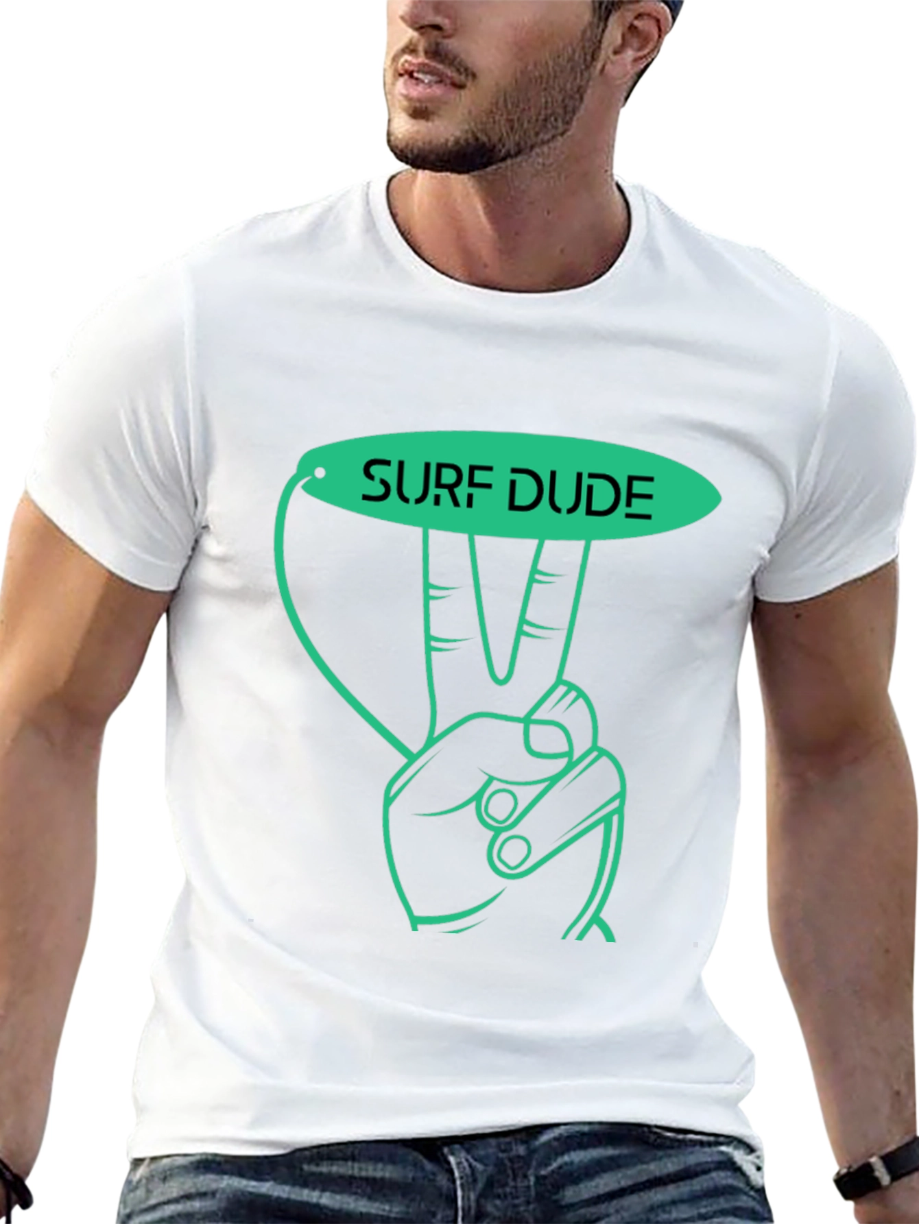 Surf Dude Graphic Tee - Black Cotton T-Shirt