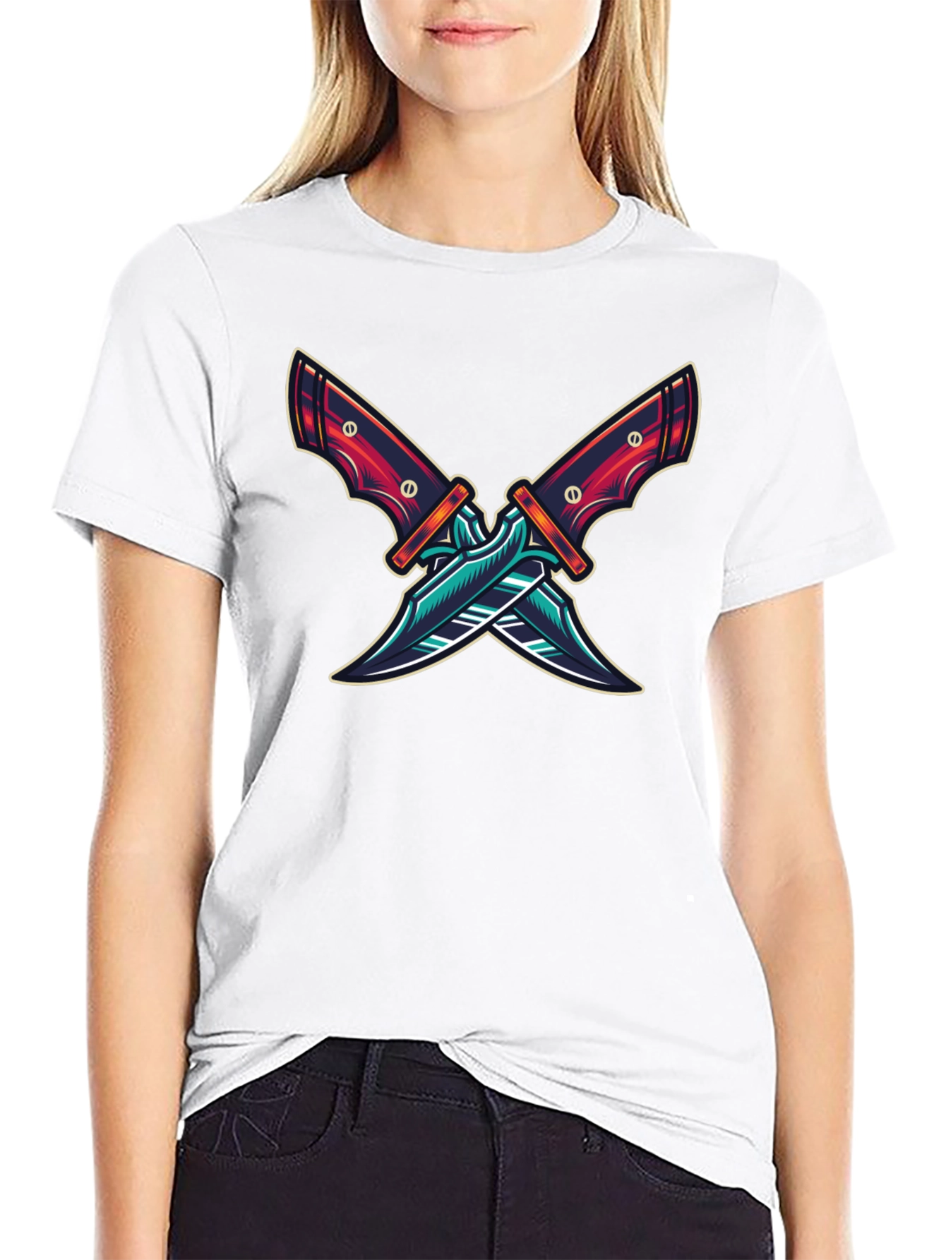 Crossed Blades Graphic T-Shirt - Edgy Design