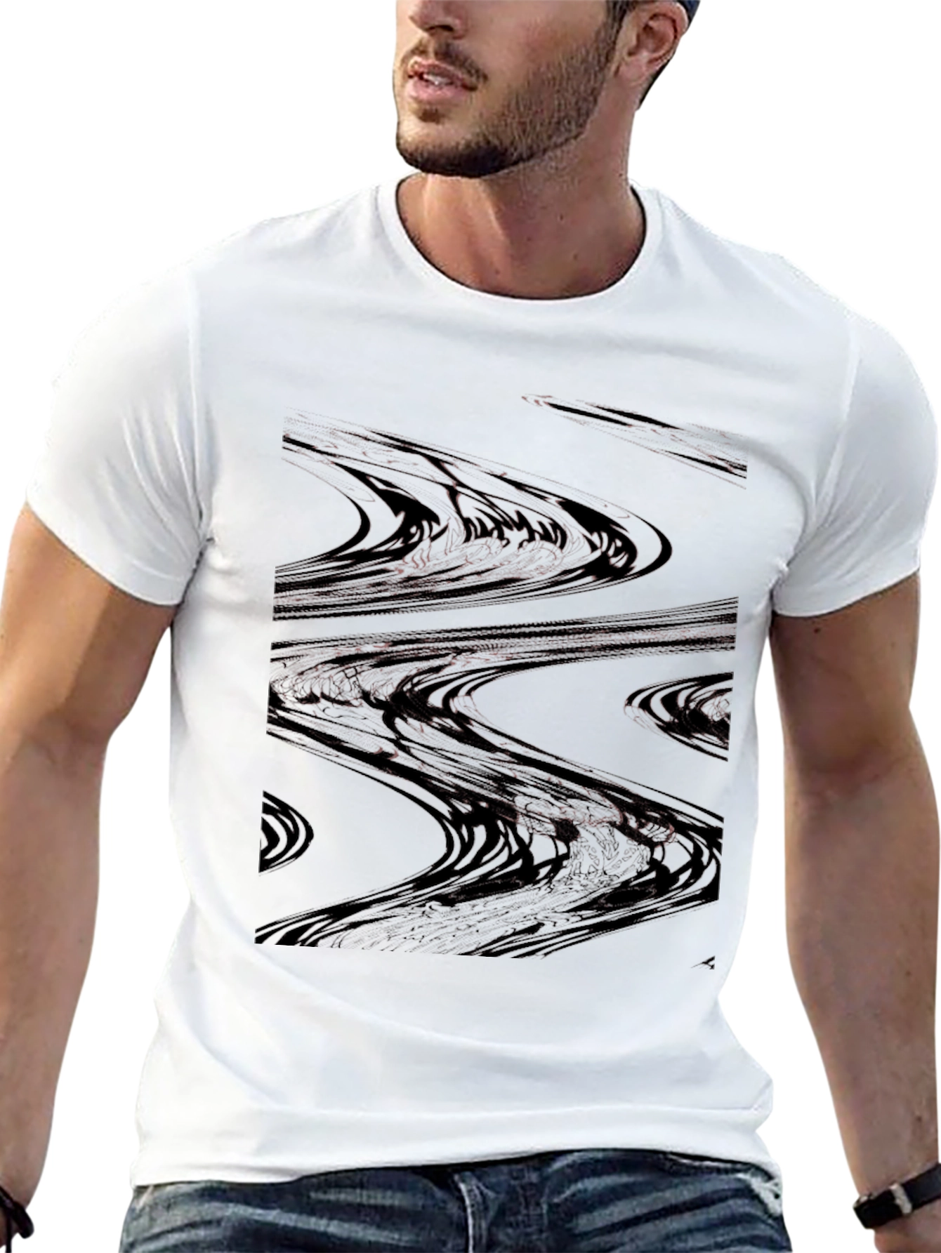 Abstract Wave Pattern Black T-Shirt