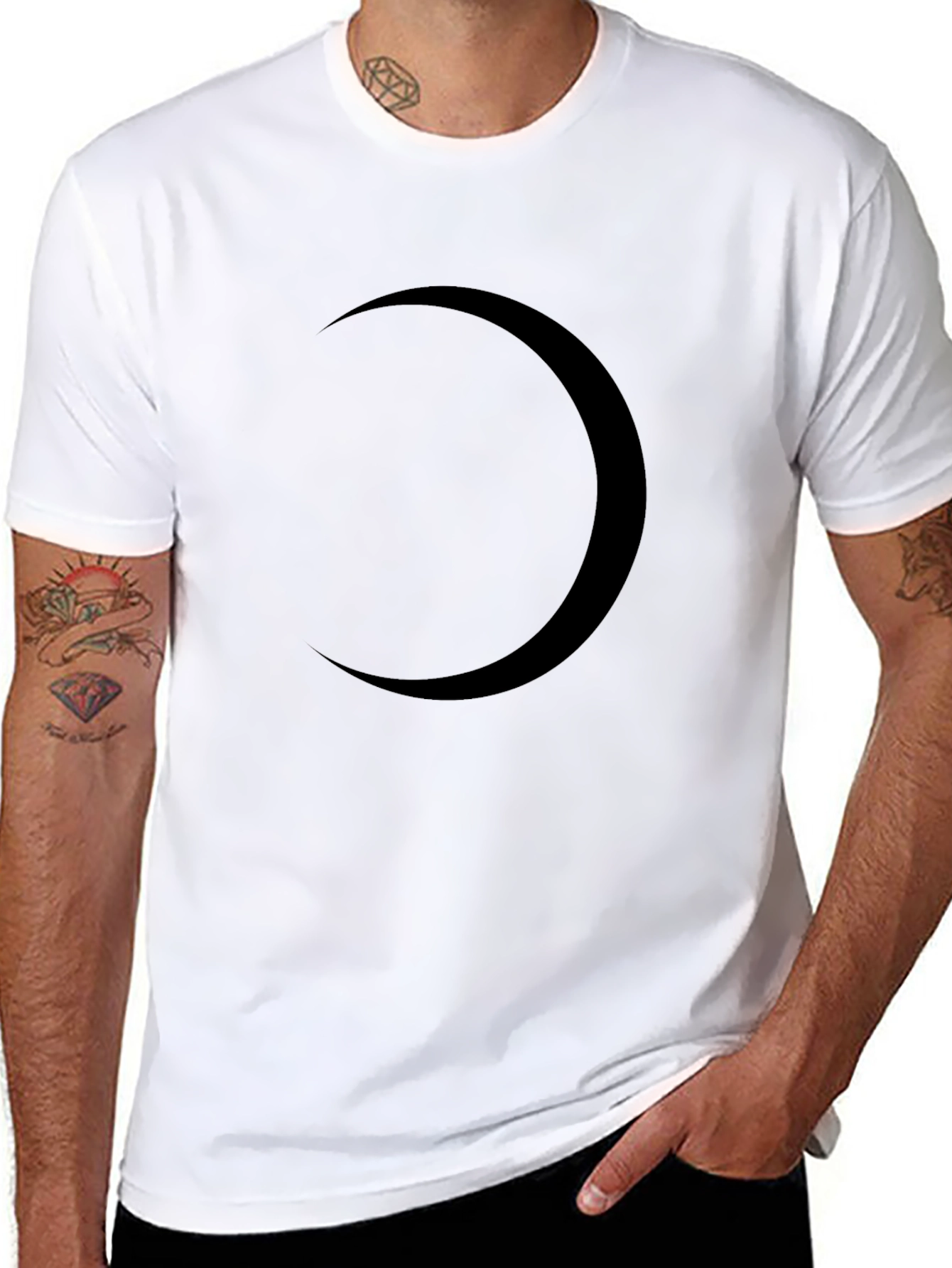 Black Crescent Moon Graphic Tee - Modern Style