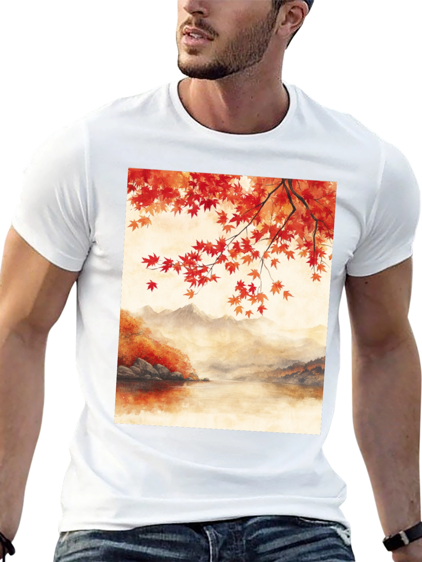 Autumn Lake T-Shirt - Artistic Fall Landscape Tee