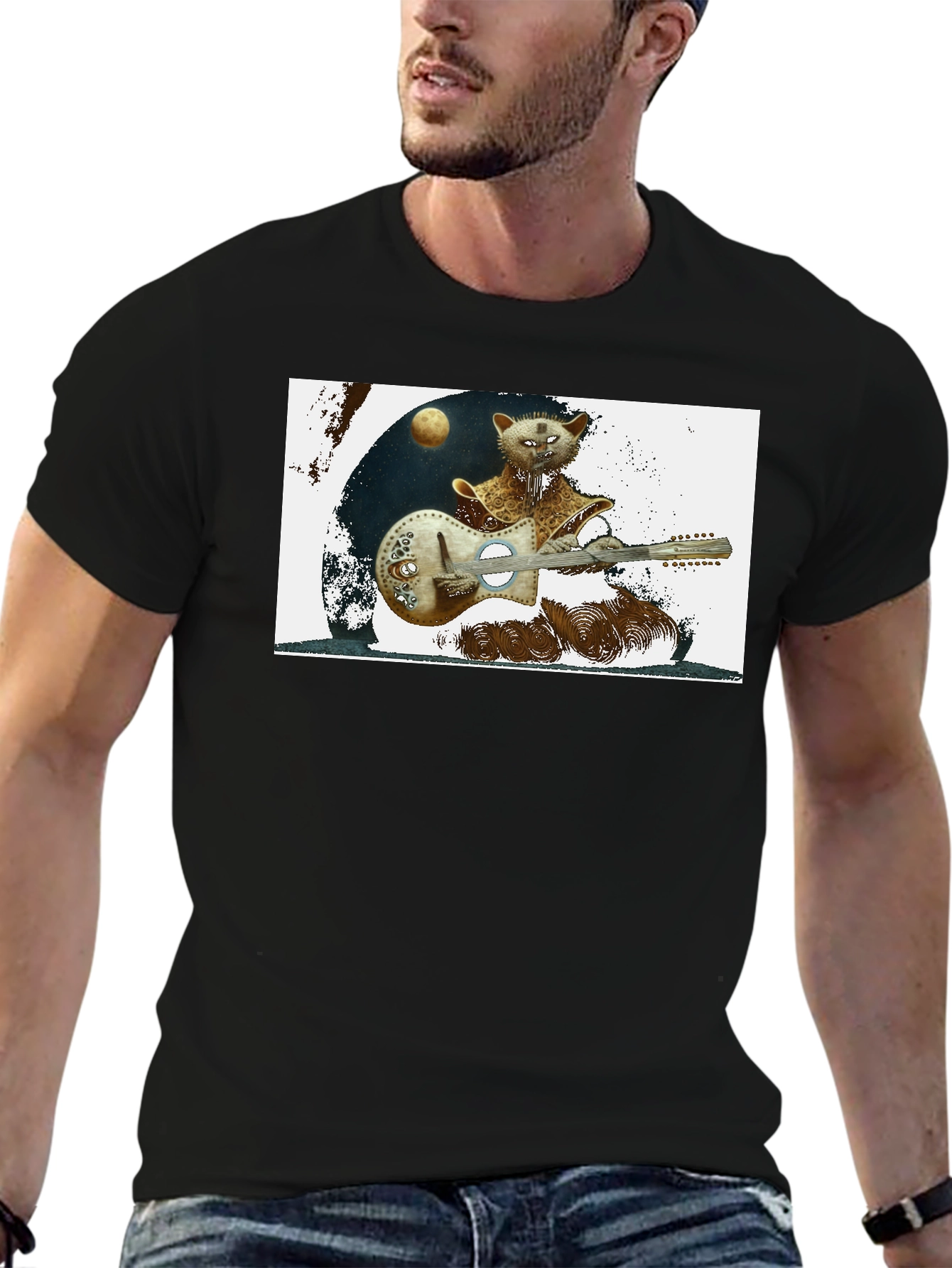 Cool Cat Guitarist Graphic Tee
