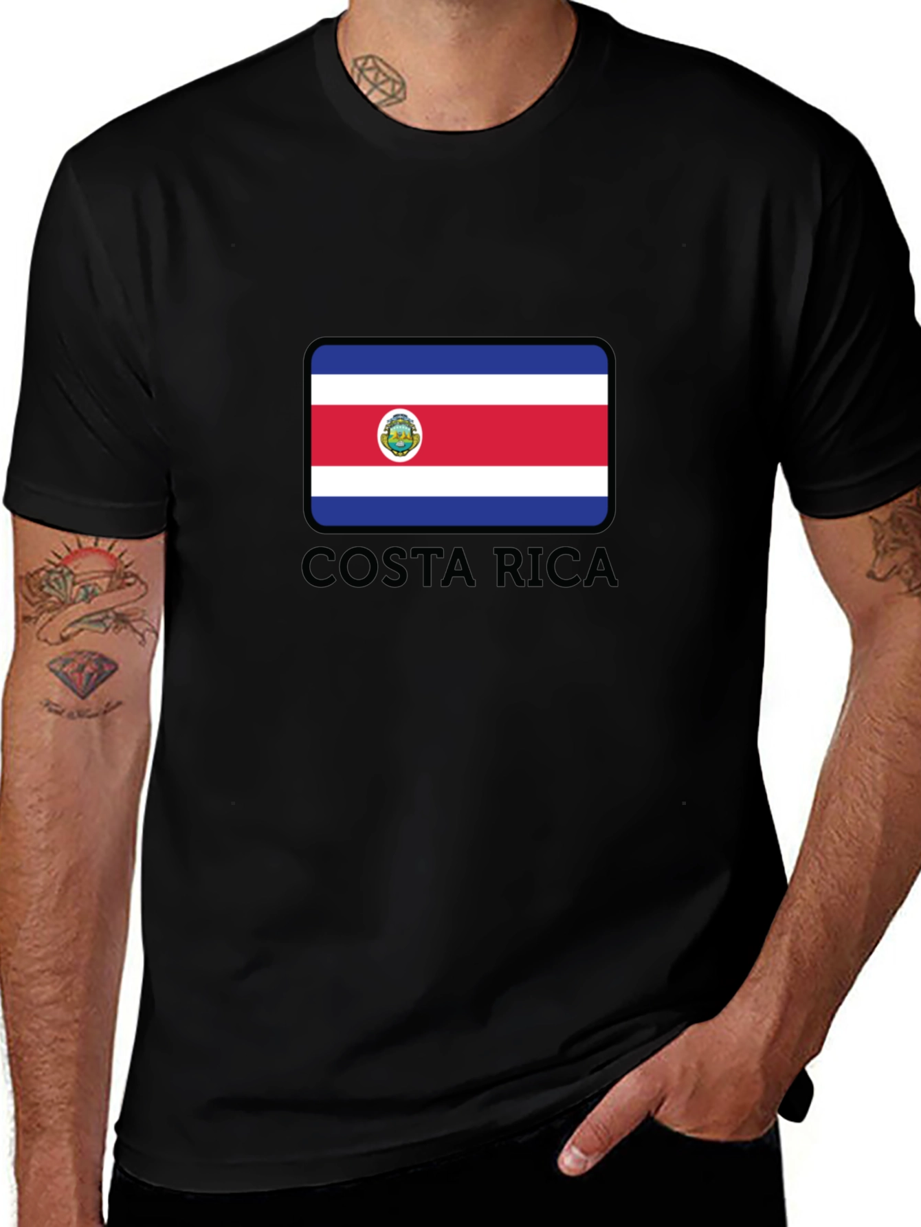 Costa Rica Flag Graphic T-Shirt - Black Cotton Tee