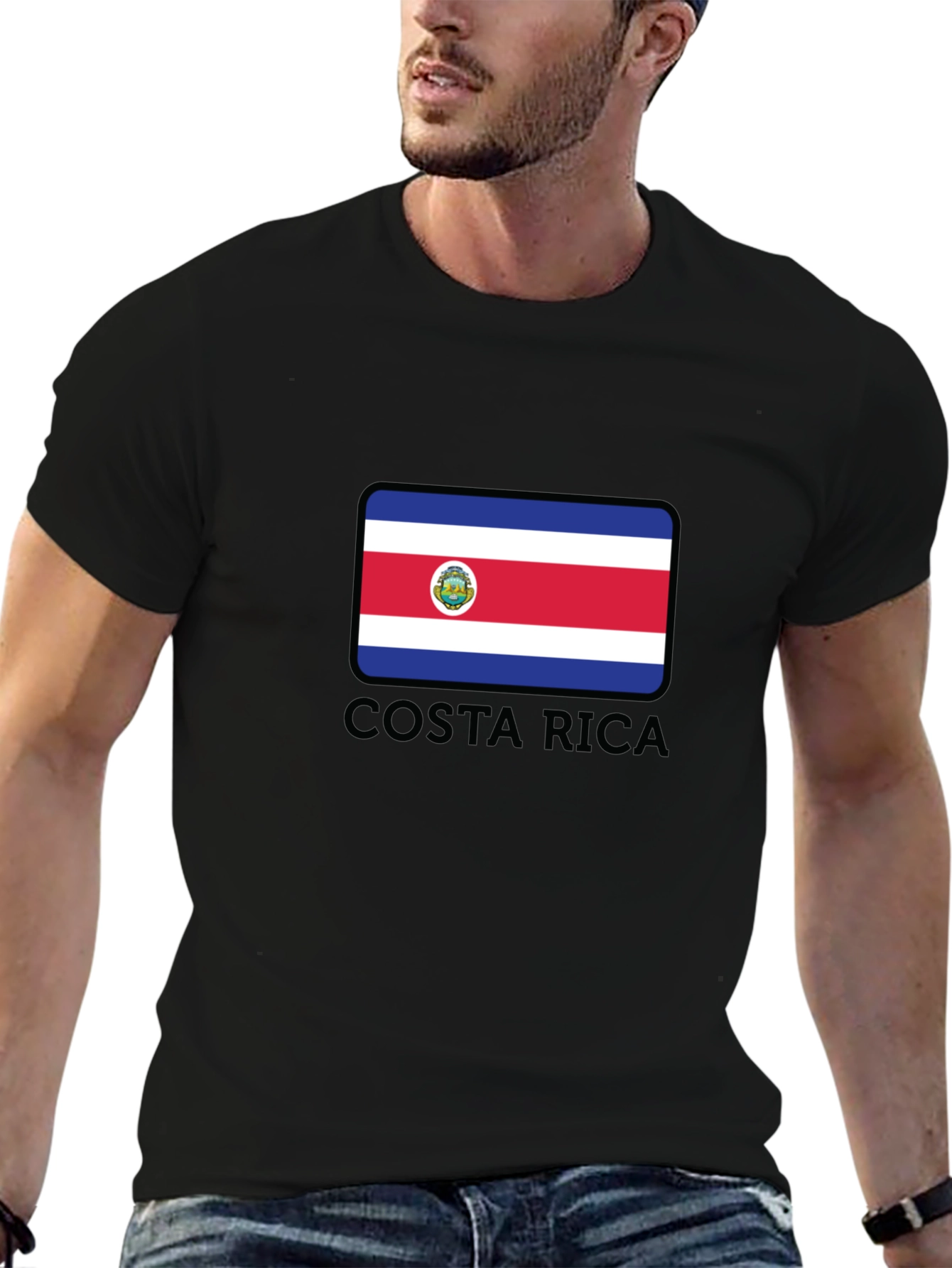 Costa Rica Flag Graphic T-Shirt - Black Cotton Tee
