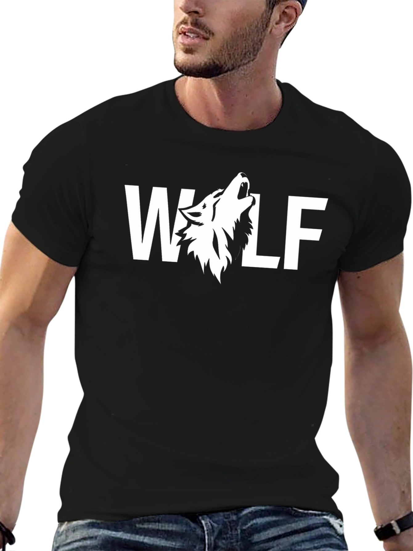 Wolf Graphic Print Black T-Shirt