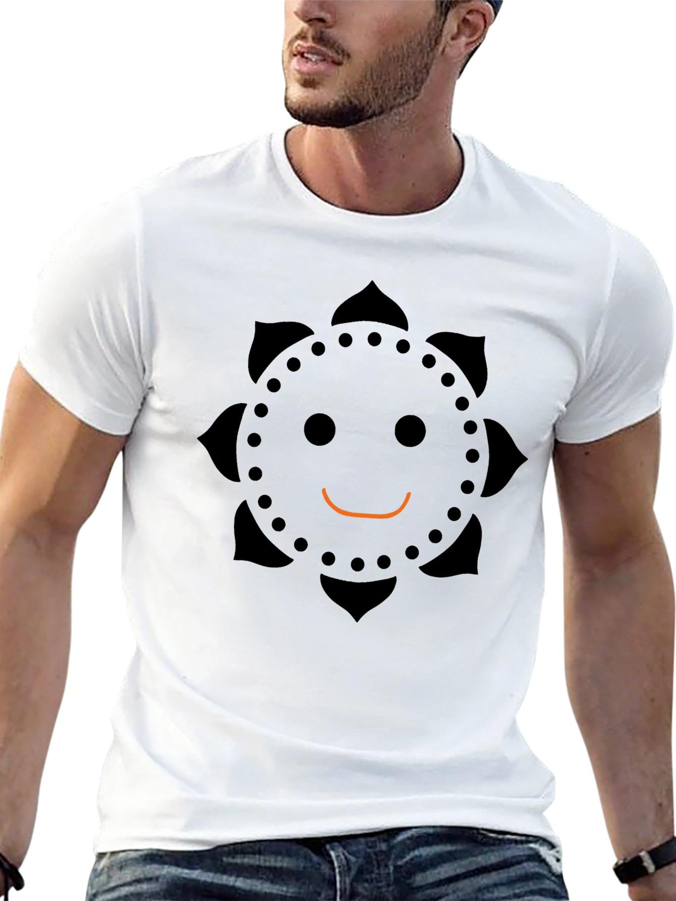 Smiley Face Flower T-Shirt - Casual Black Tee