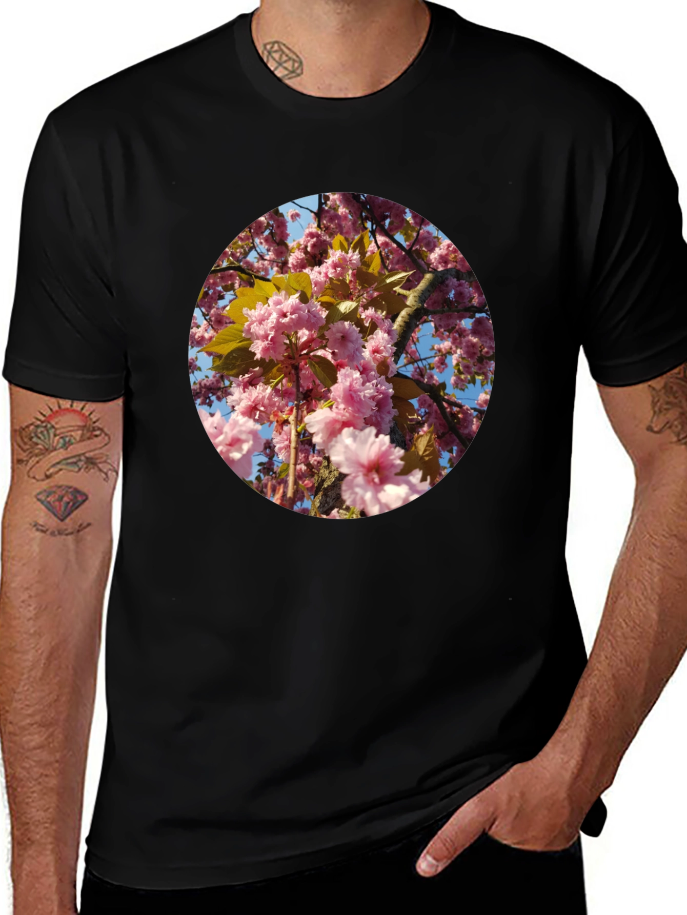 Cherry Blossom Print Black T-Shirt