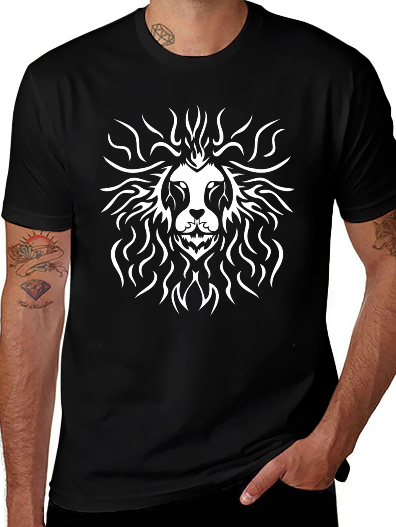 Lion Graphic Print Black T-Shirt