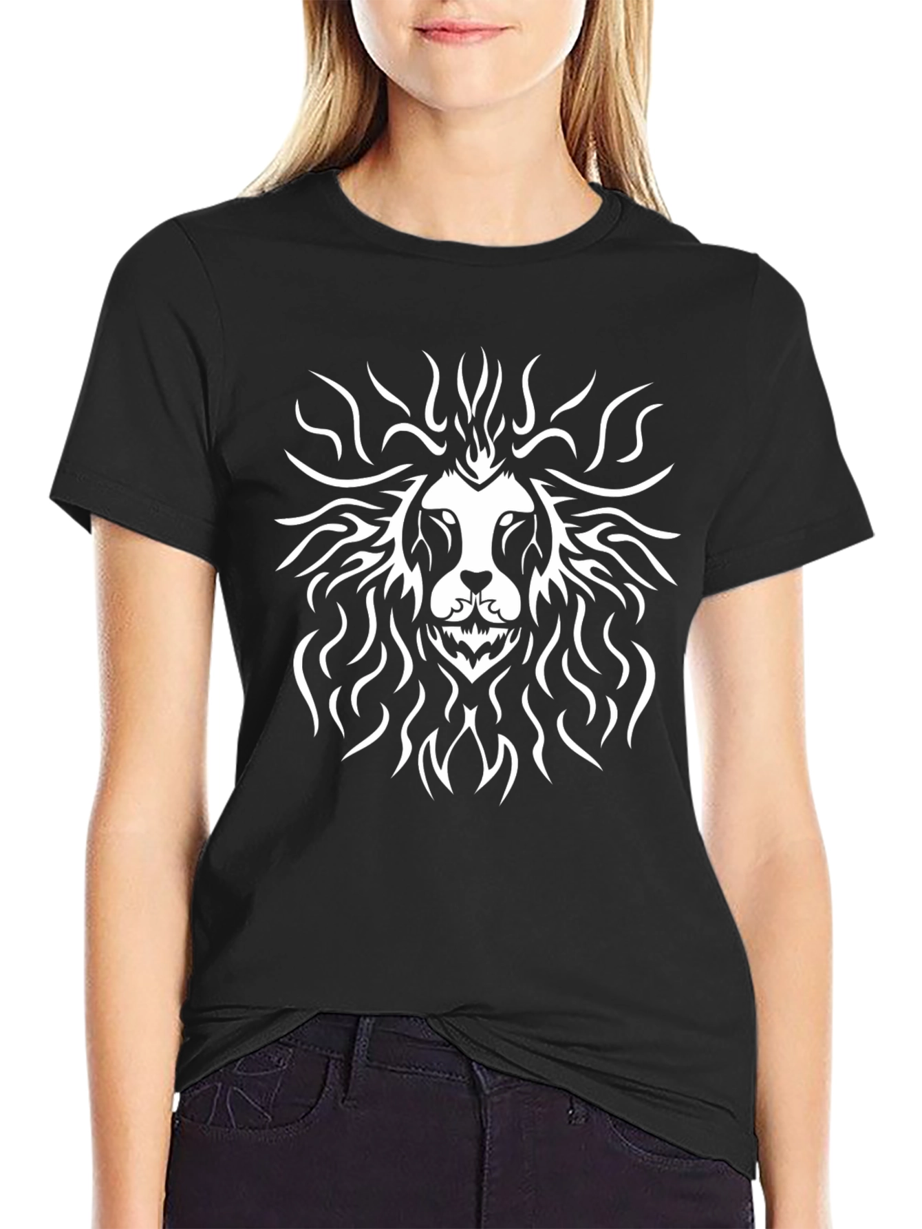 Lion Graphic Print Black T-Shirt