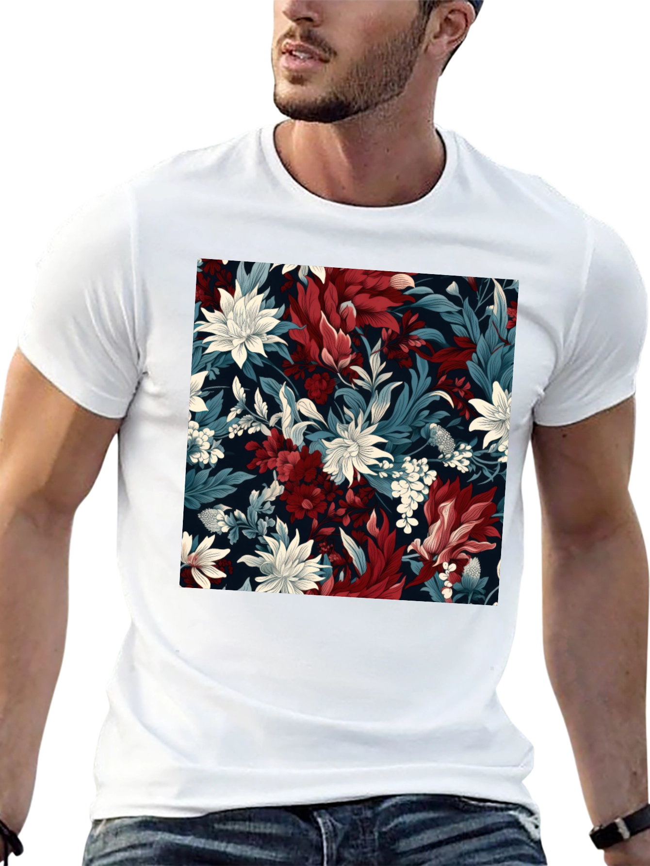 Floral Pattern Black T-Shirt - Modern Style
