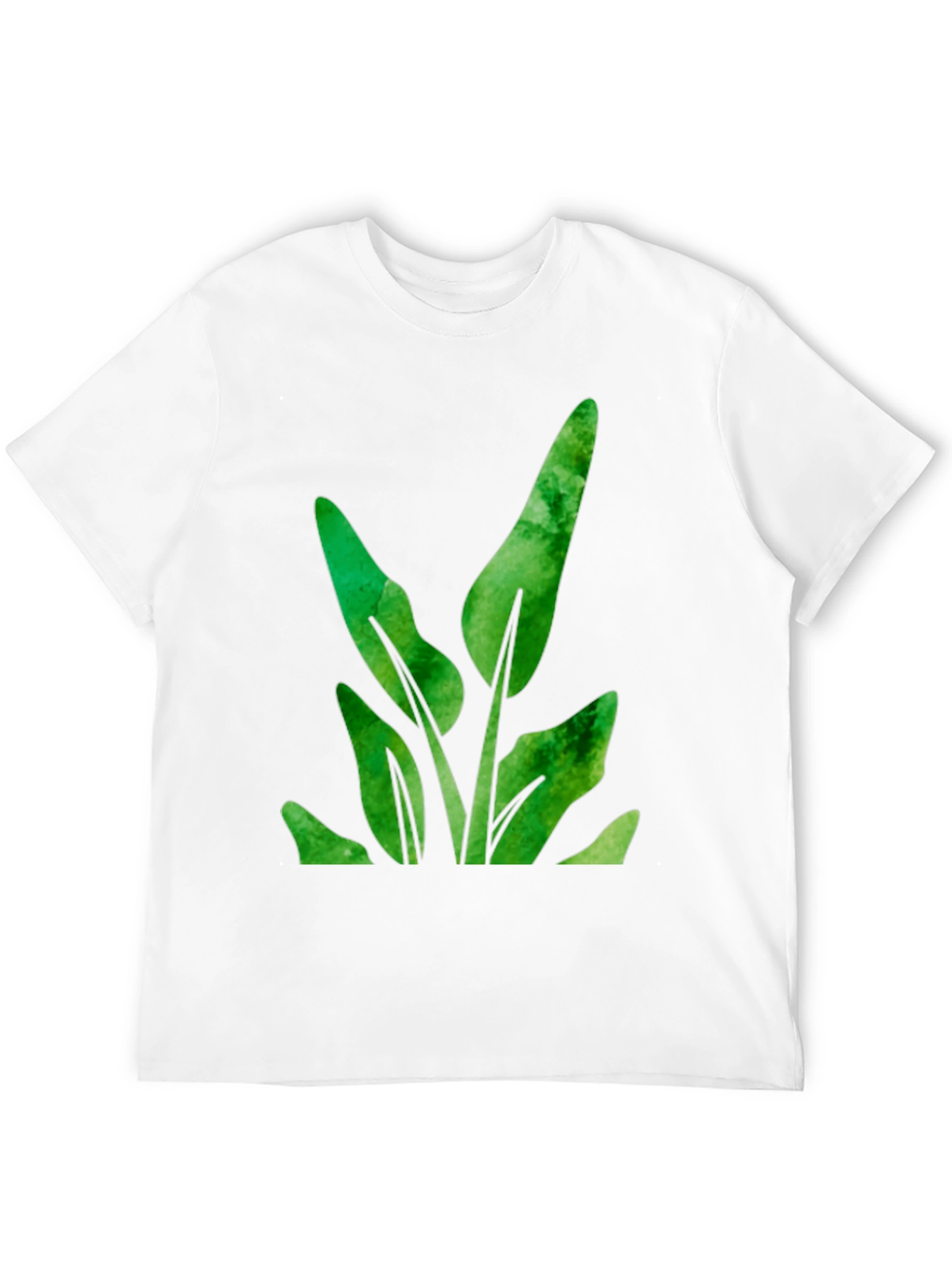 Green Leaf Plant Graphic Black T-Shirt