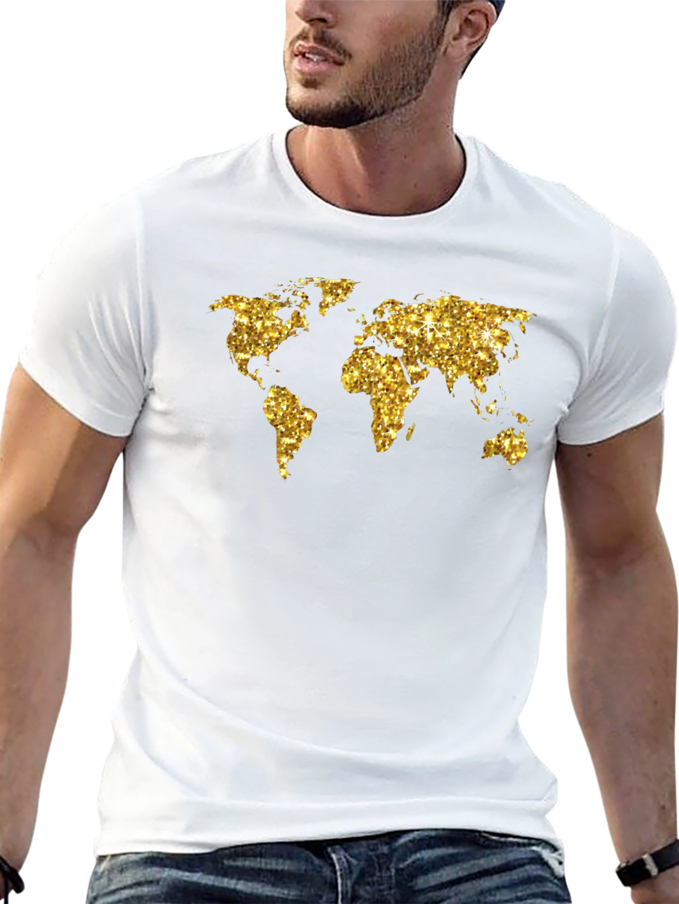 Glitter World Map Graphic Tee - Black