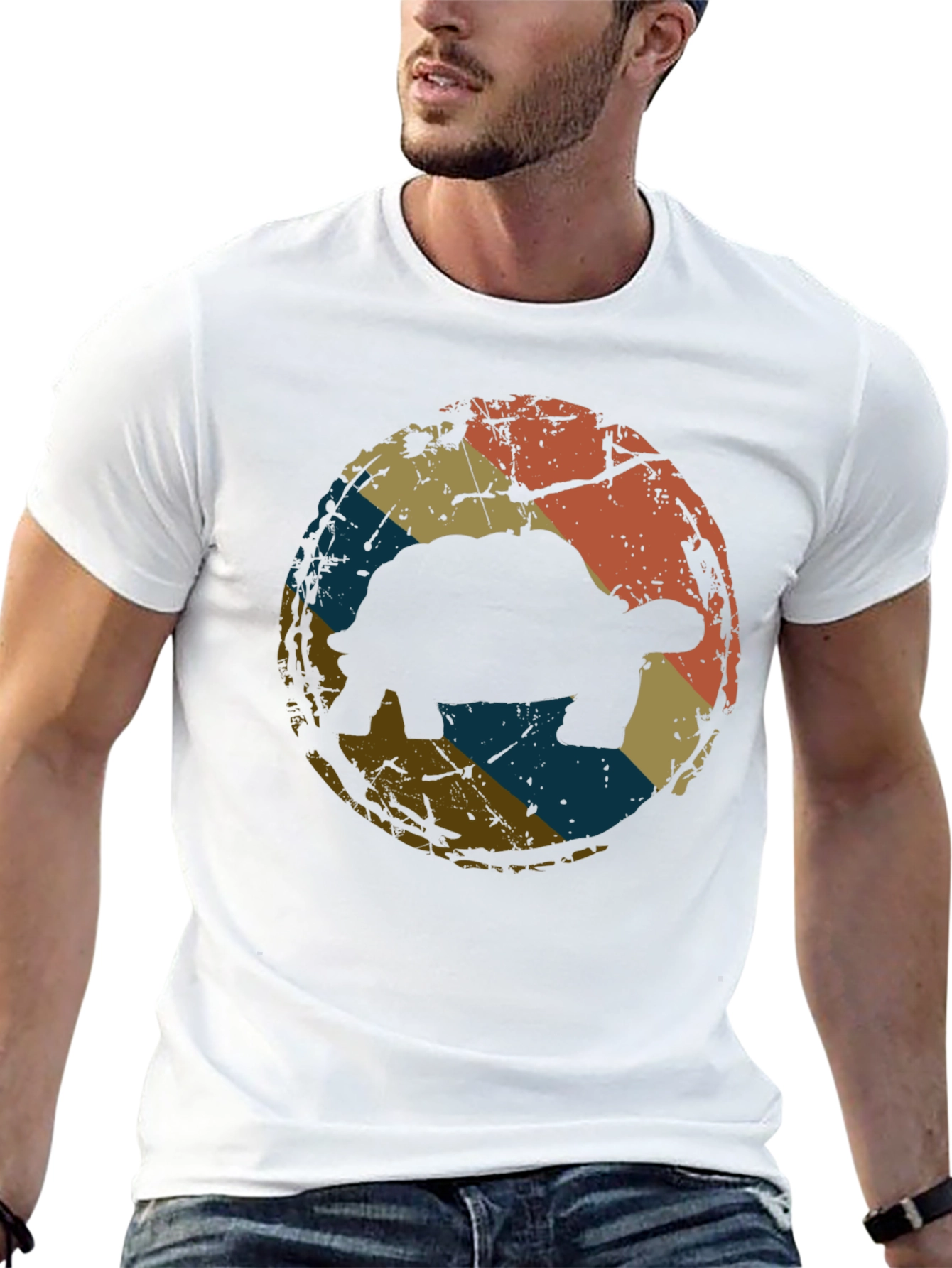 Retro Tortoise Graphic Tee - Black Cotton T-Shirt