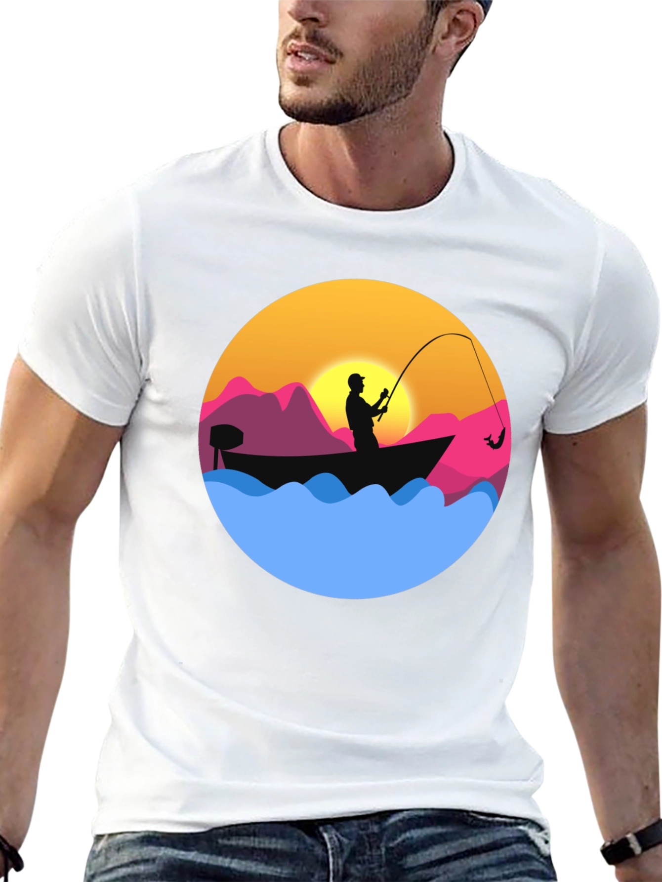 Fishing Sunset Graphic Tee - Mens Black T-Shirt
