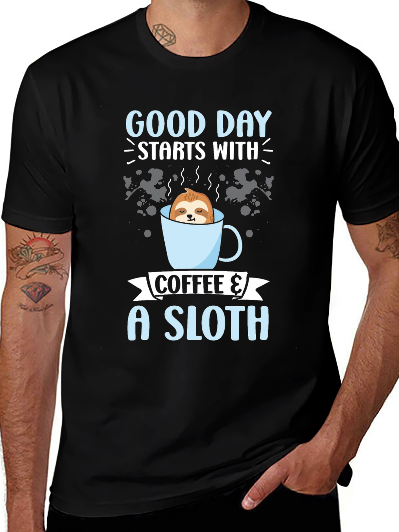 Coffee & Sloth T-Shirt: Good Day Starts Here!