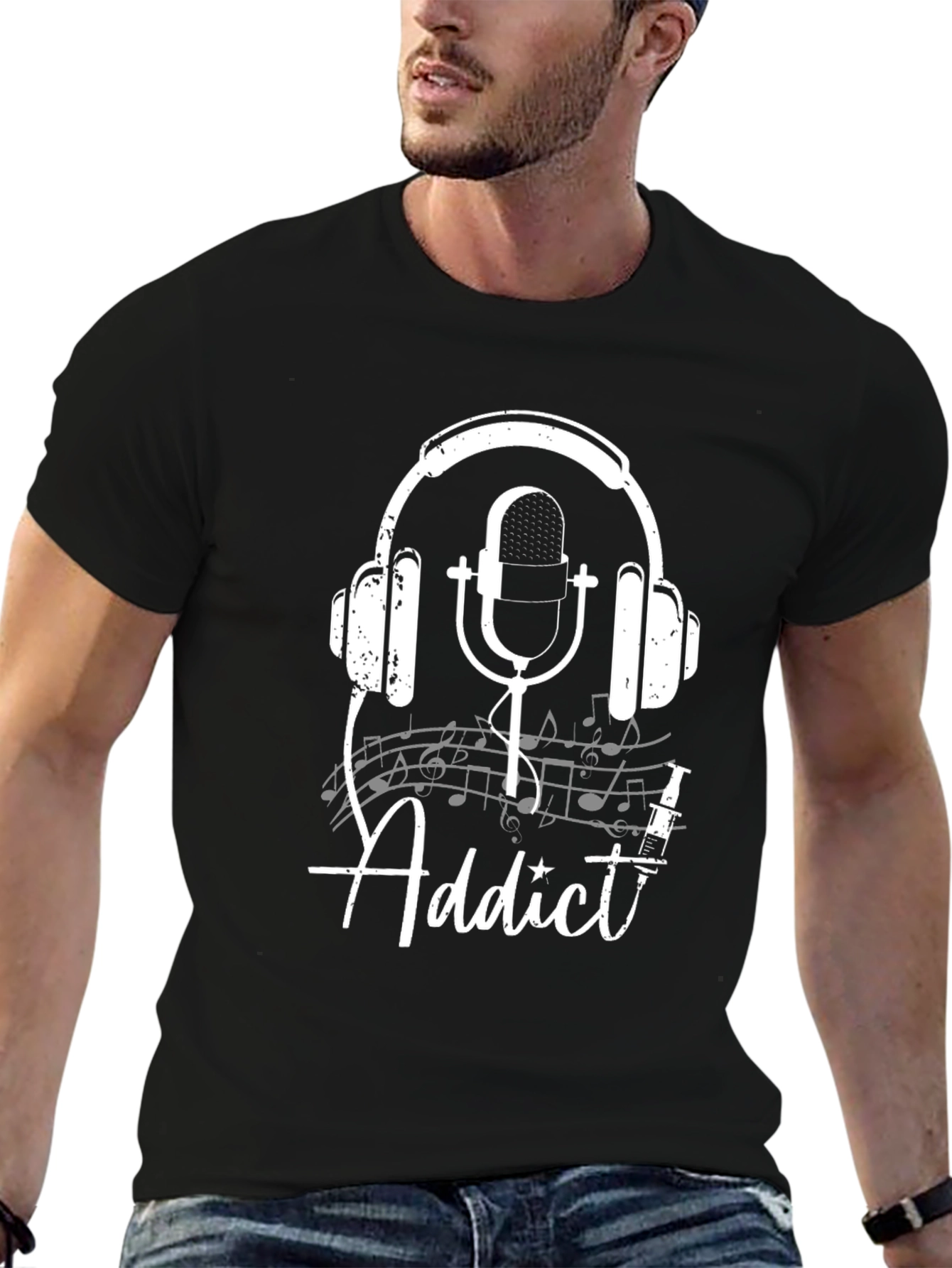 Music Addict T-Shirt - Headphones and Microphone Design