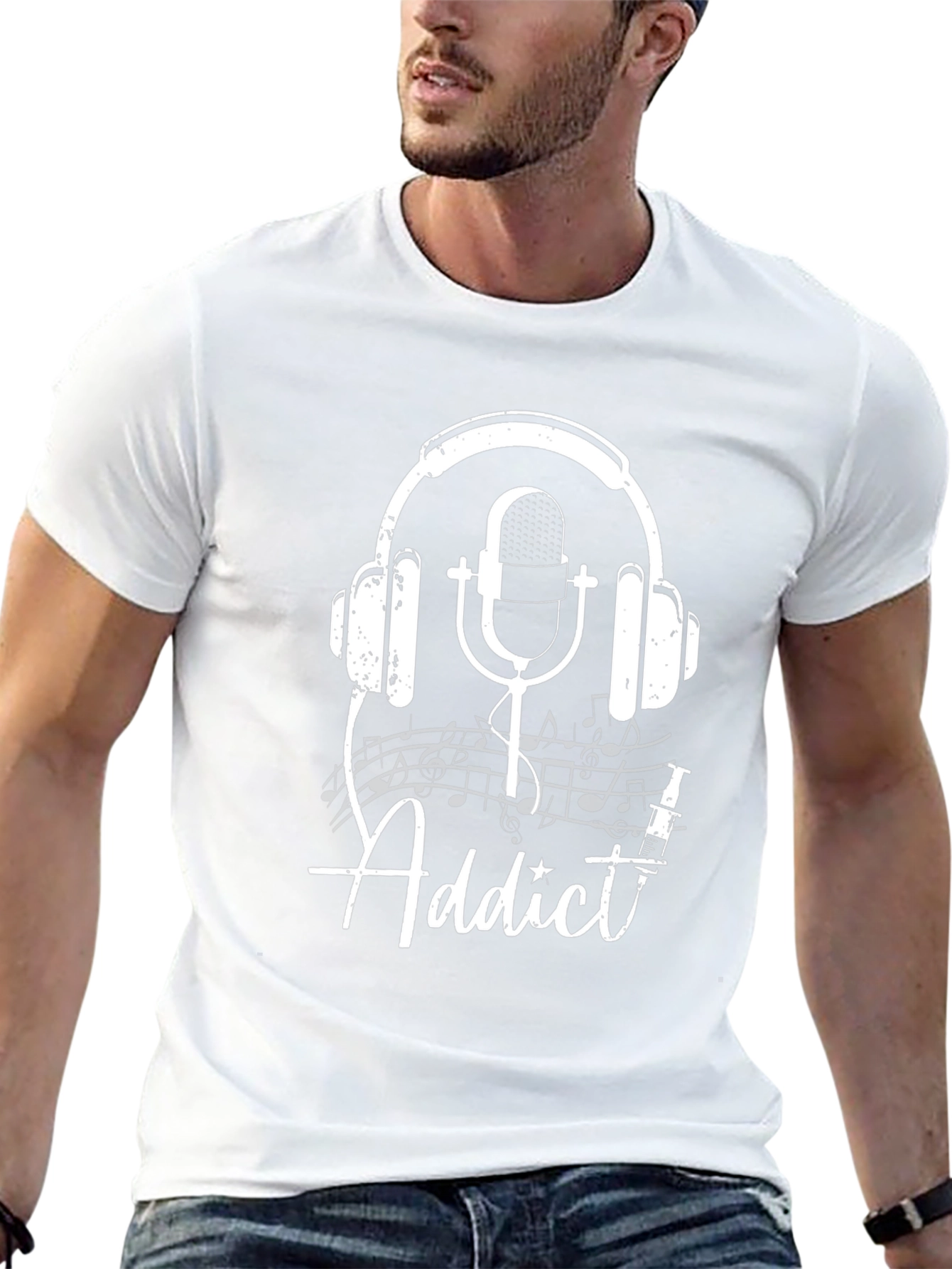Music Addict T-Shirt - Headphones and Microphone Design