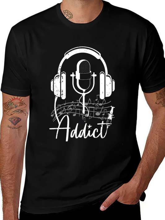 Music Addict T-Shirt - Headphones and Microphone Design