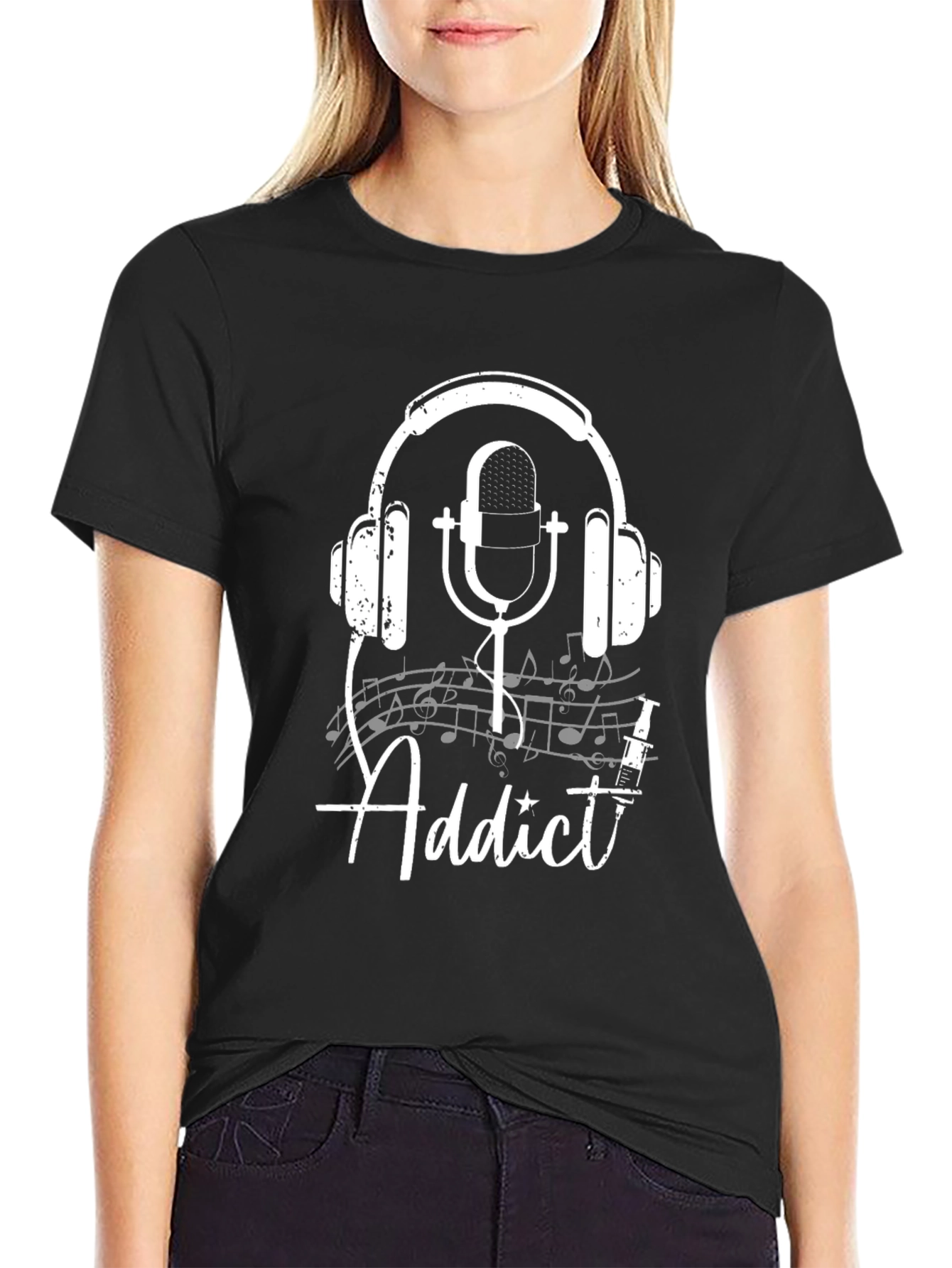 Music Addict T-Shirt - Headphones and Microphone Design